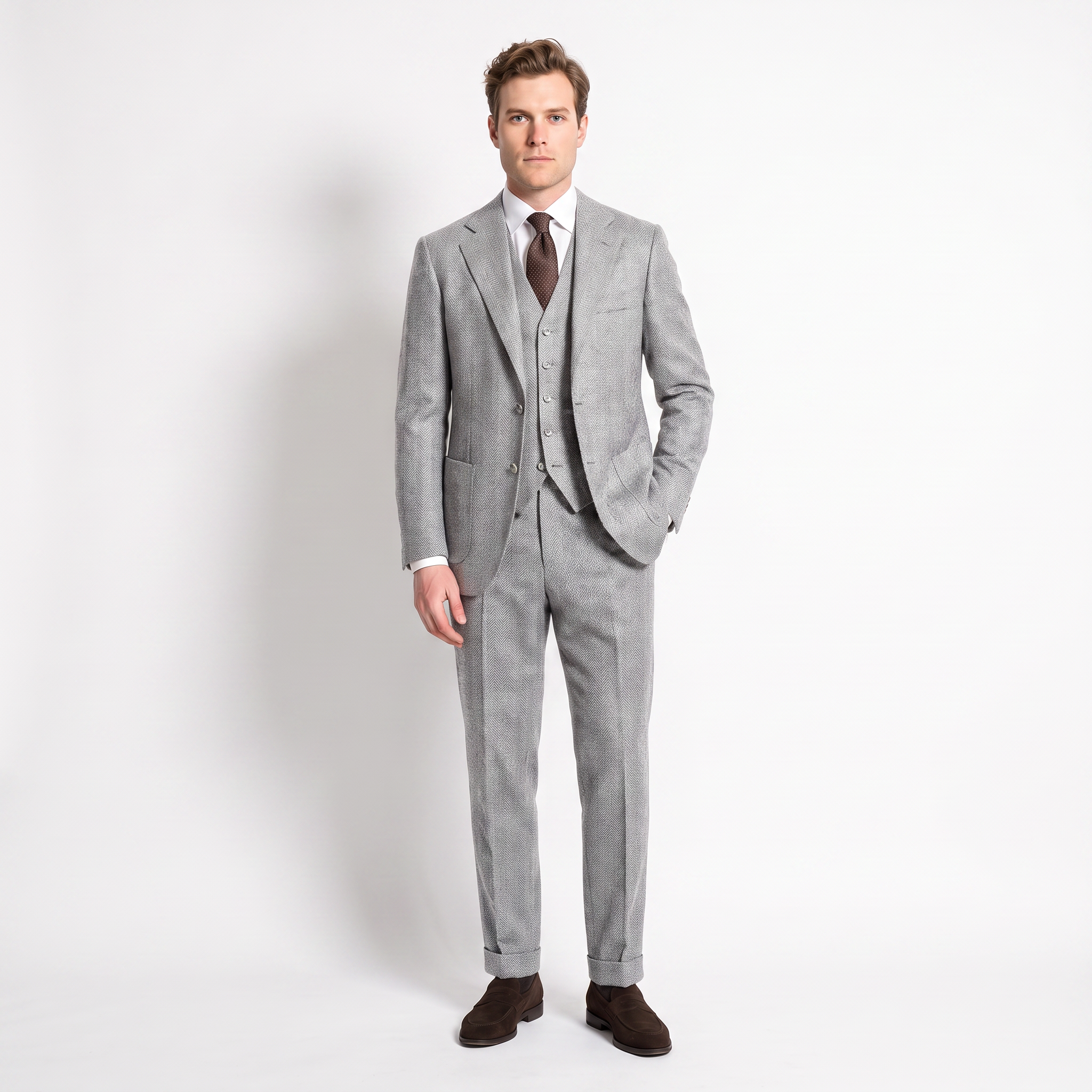 Ceehuteey 3 Pieces Men's Suit Herringbone Notch Lapel Suits (Blazer+Vest+Pants)