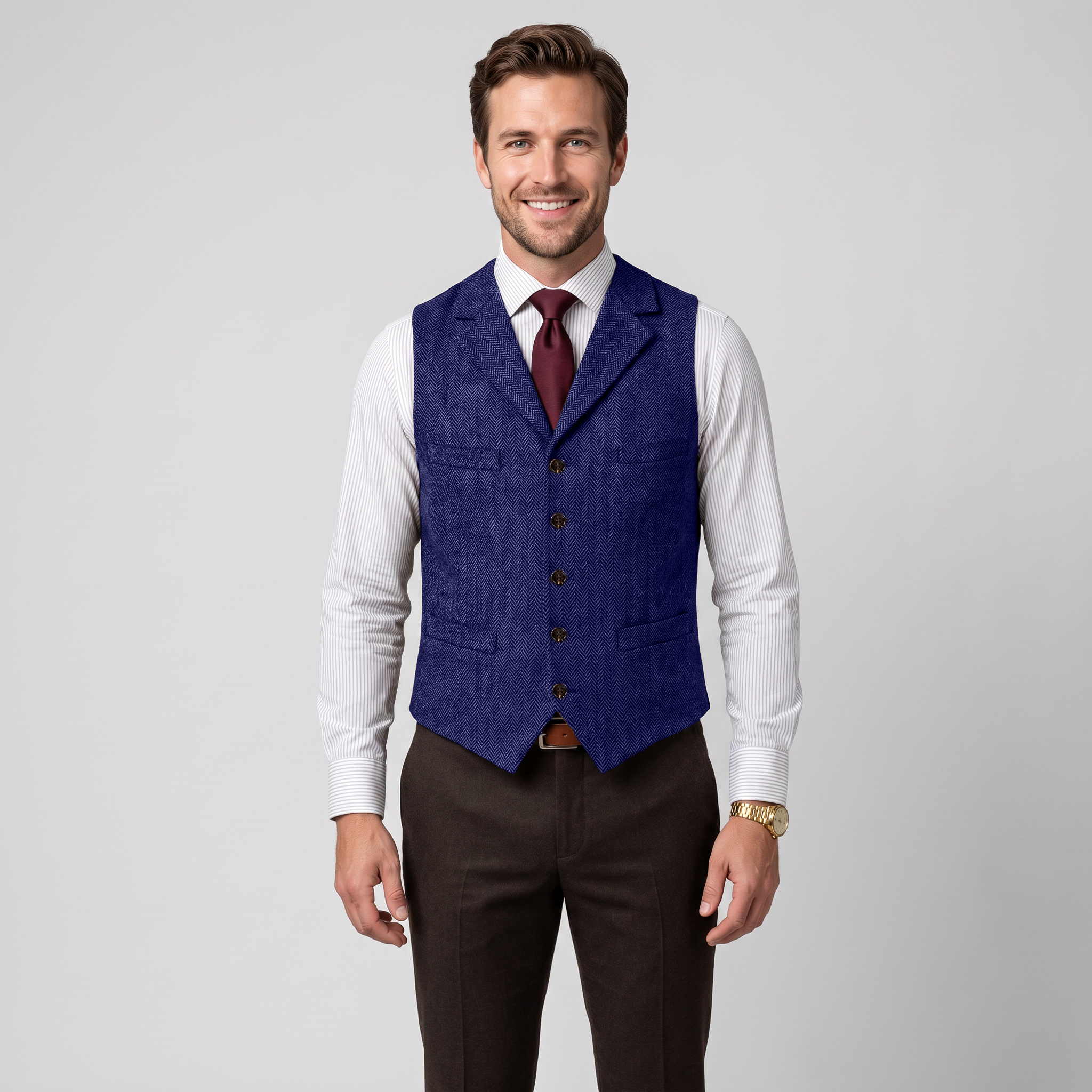 Ceehuteey Men's Suit Vest Herringbone Notch Lapel Waistcoat
