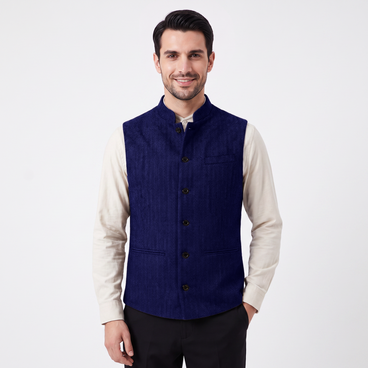 Ceehuteey Men's Herringbone Stand Collar Waistcoat