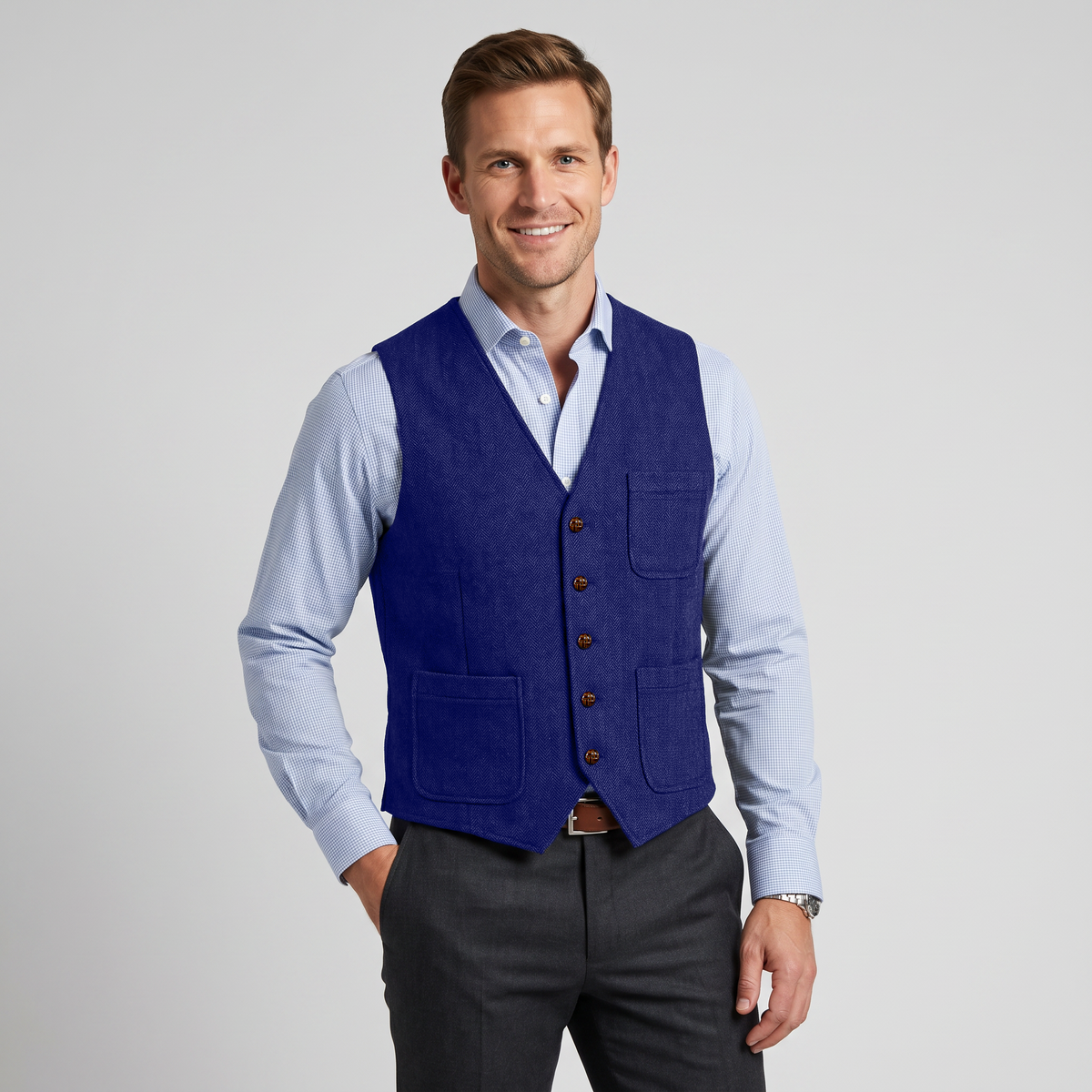 Ceehuteey Men's Tweed Herringbone V Neck Waistcoat