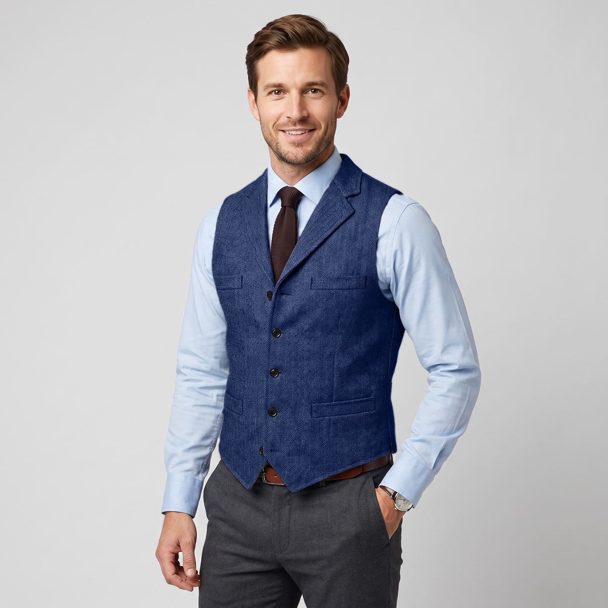 Ceehuteey Men's Classic Herringbone Notch Lapel Waistcoat