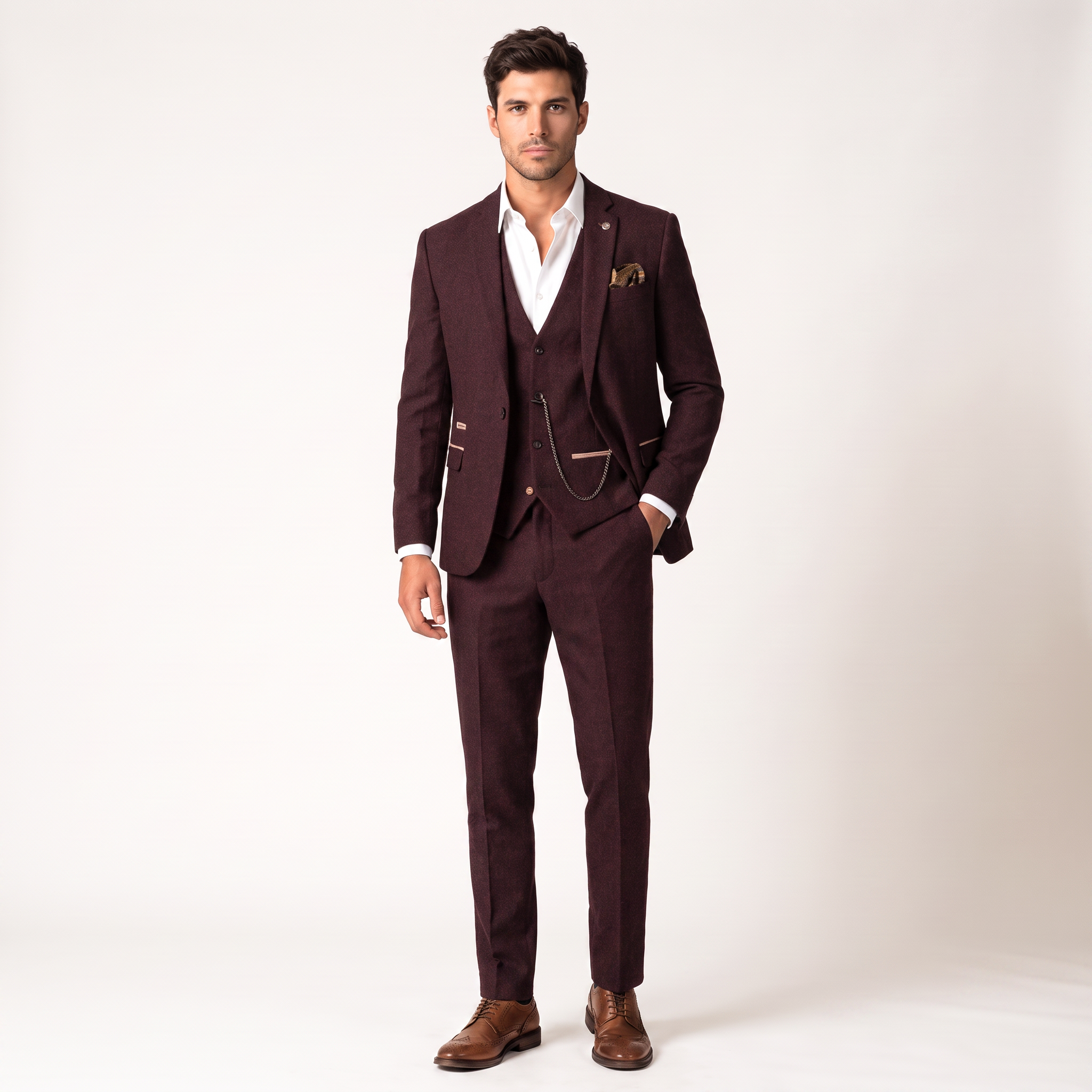 Ceehuteey Herringbone 3 Piece Men's Suit for Graduation(Blazer + Vest + Pants)