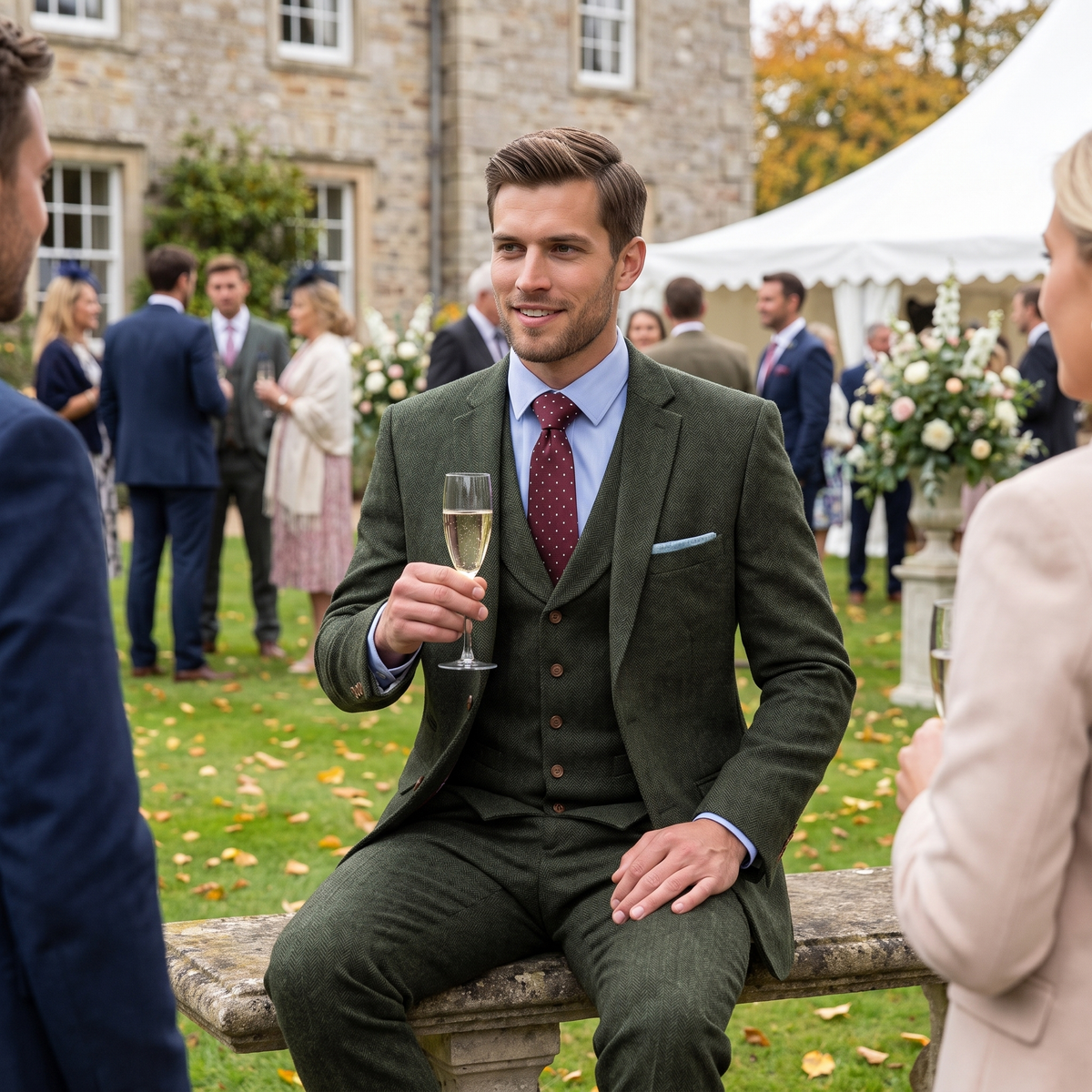 Ceehuteey Men's 3 Pieces Herringbone Tweed Notch Lapel Gent Suit (Blazer+Vest+Pants)