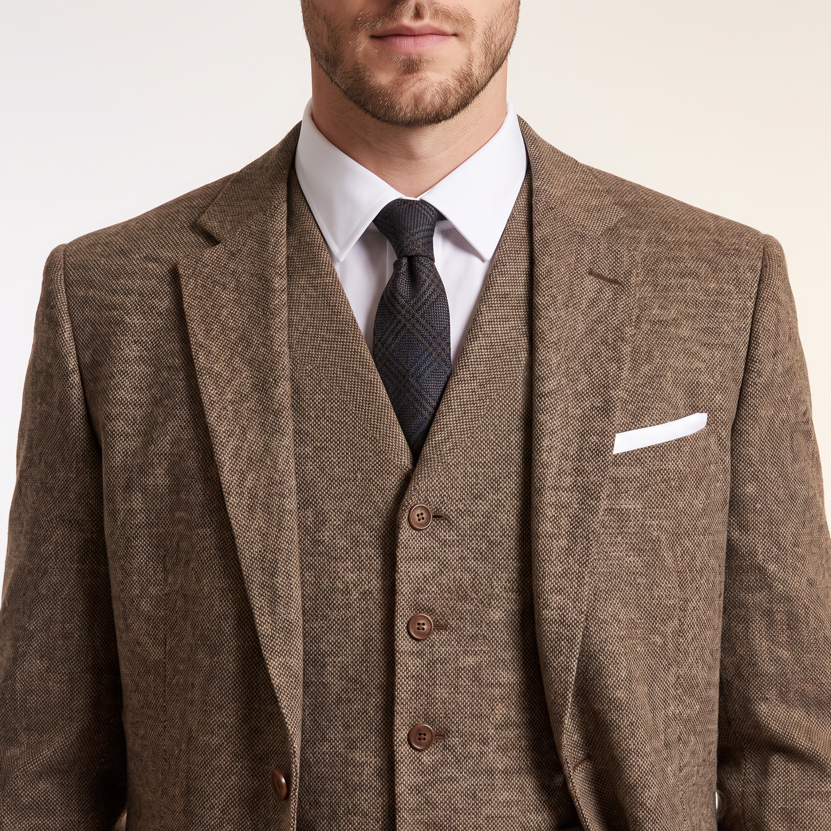 Ceehuteey 3 Pieces Men's Suit Classic Tweed Notch Lapel Suits Prom(Blazer+Vest+Pants)