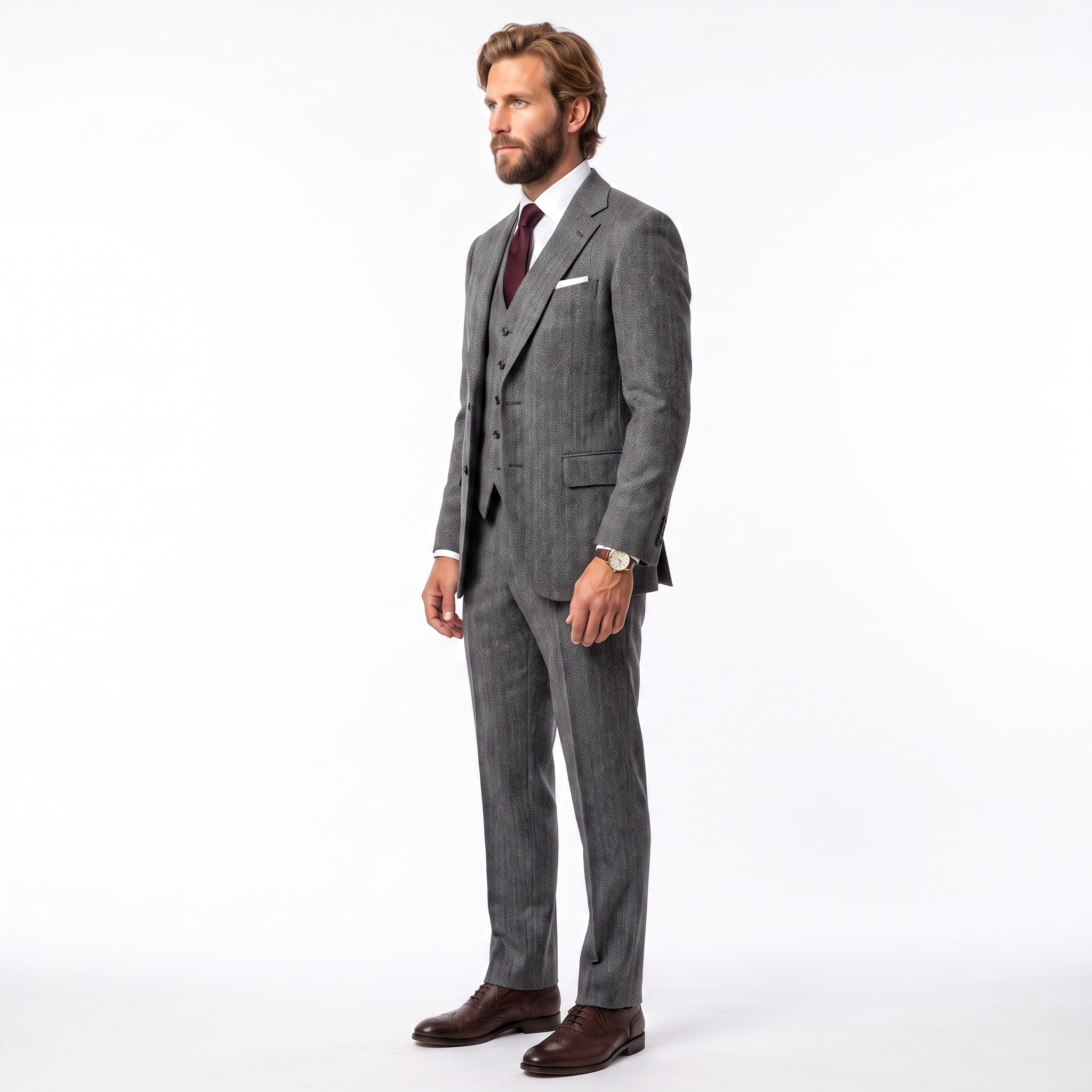Ceehuteey Men's Herringbone 3 Pieces Notch Lapel Men's Suits (Blazer+Vest+Pants)