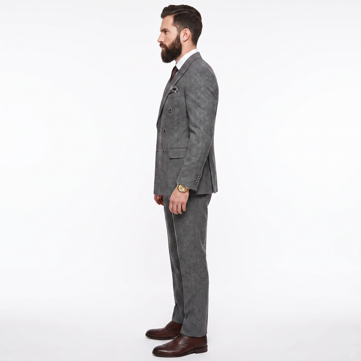 Ceehuteey Men's 3 Pieces Suit Classic Herringbone Tweed Peak Lapel Gent Suits (Blazer+Vest+Pants)