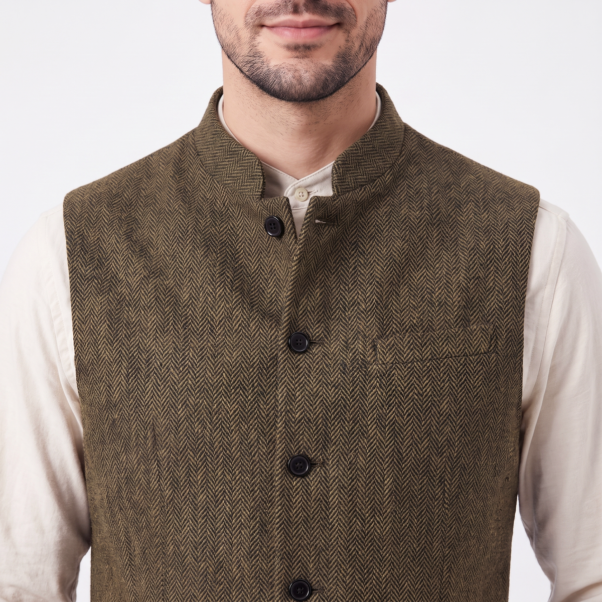 Ceehuteey Men's Herringbone Stand Collar Waistcoat