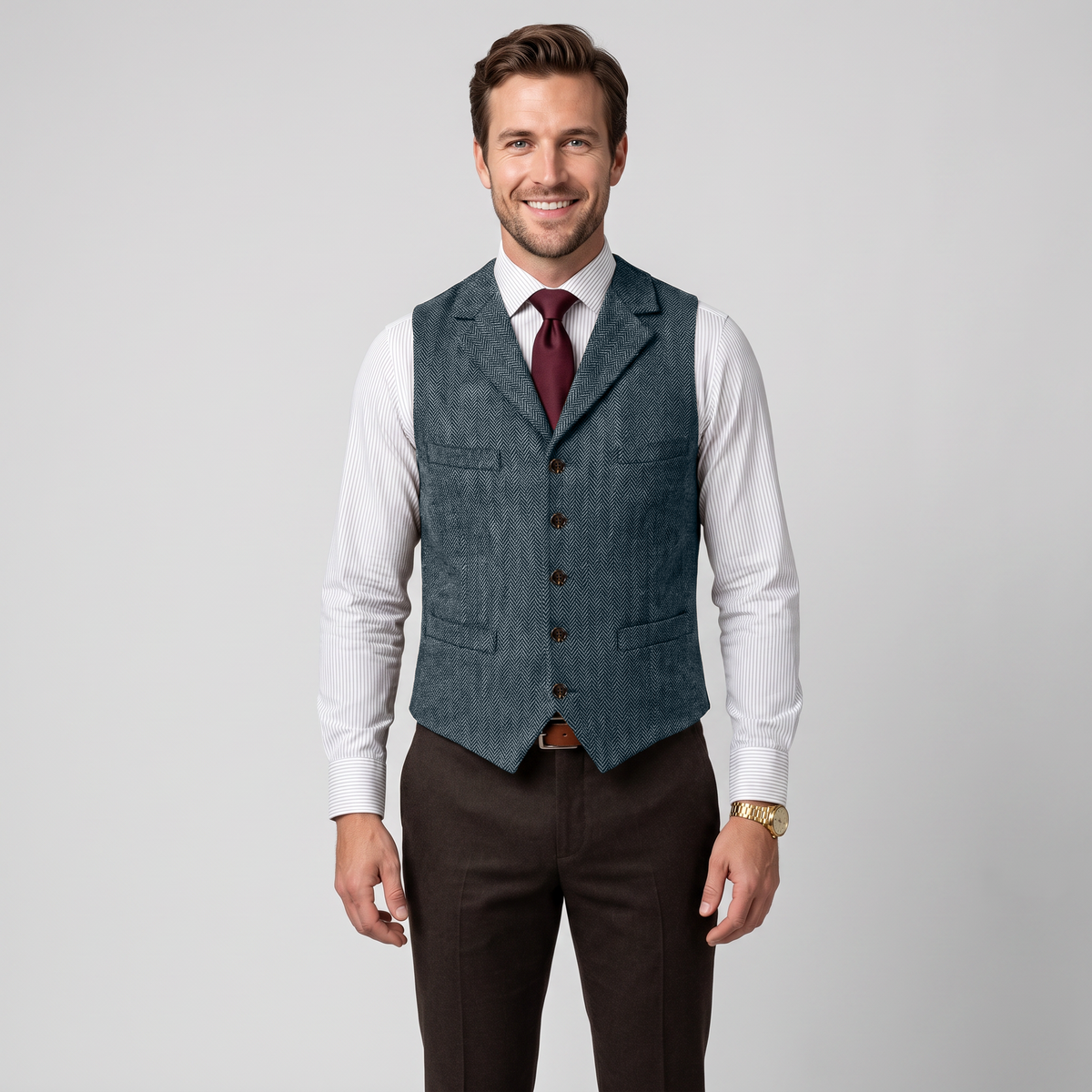Ceehuteey Men's Suit Vest Herringbone Notch Lapel Waistcoat