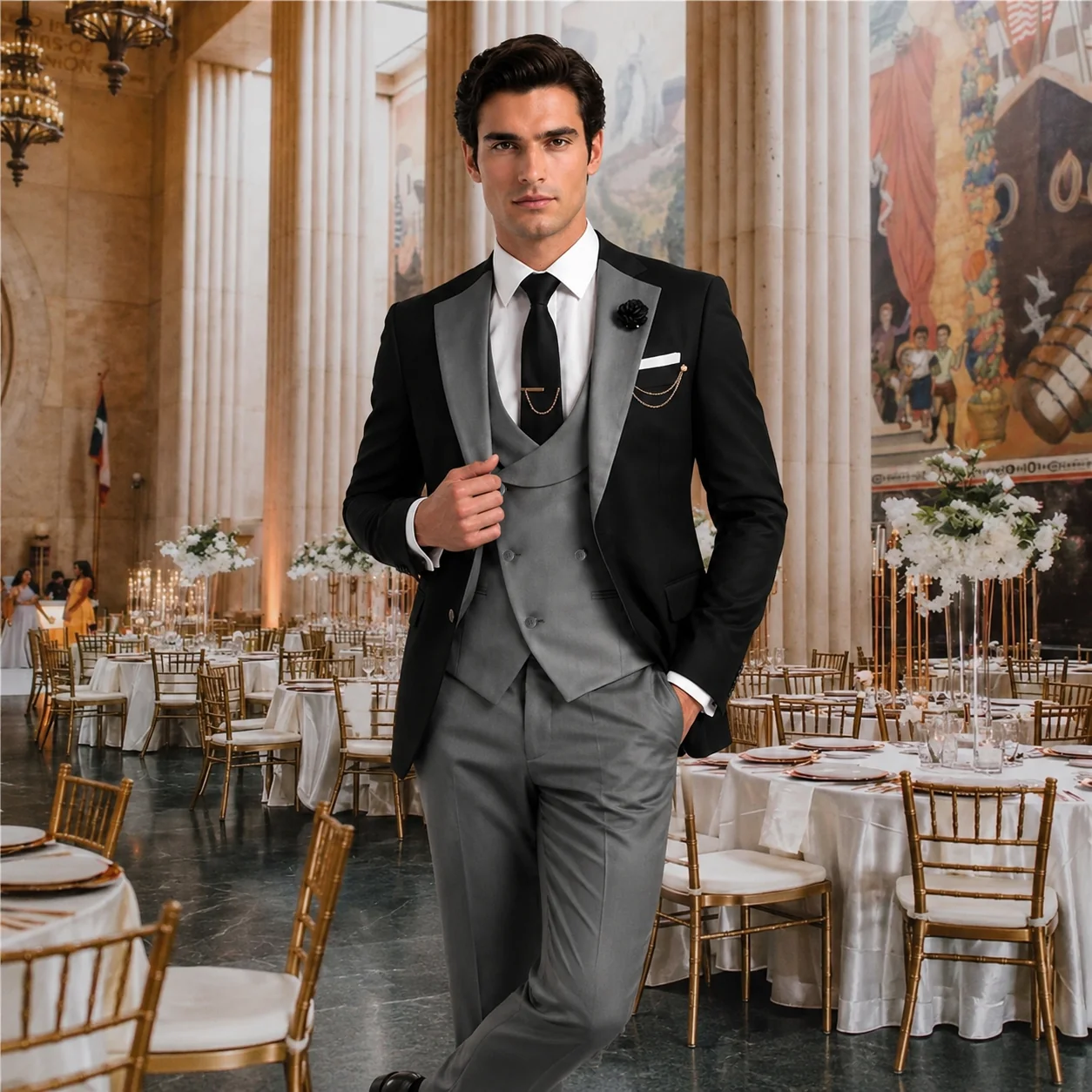 Ceehuteey Men's Suits 3 Pieces Notch Lapel Suits for Wedding (Blazer+Vest+Pant)