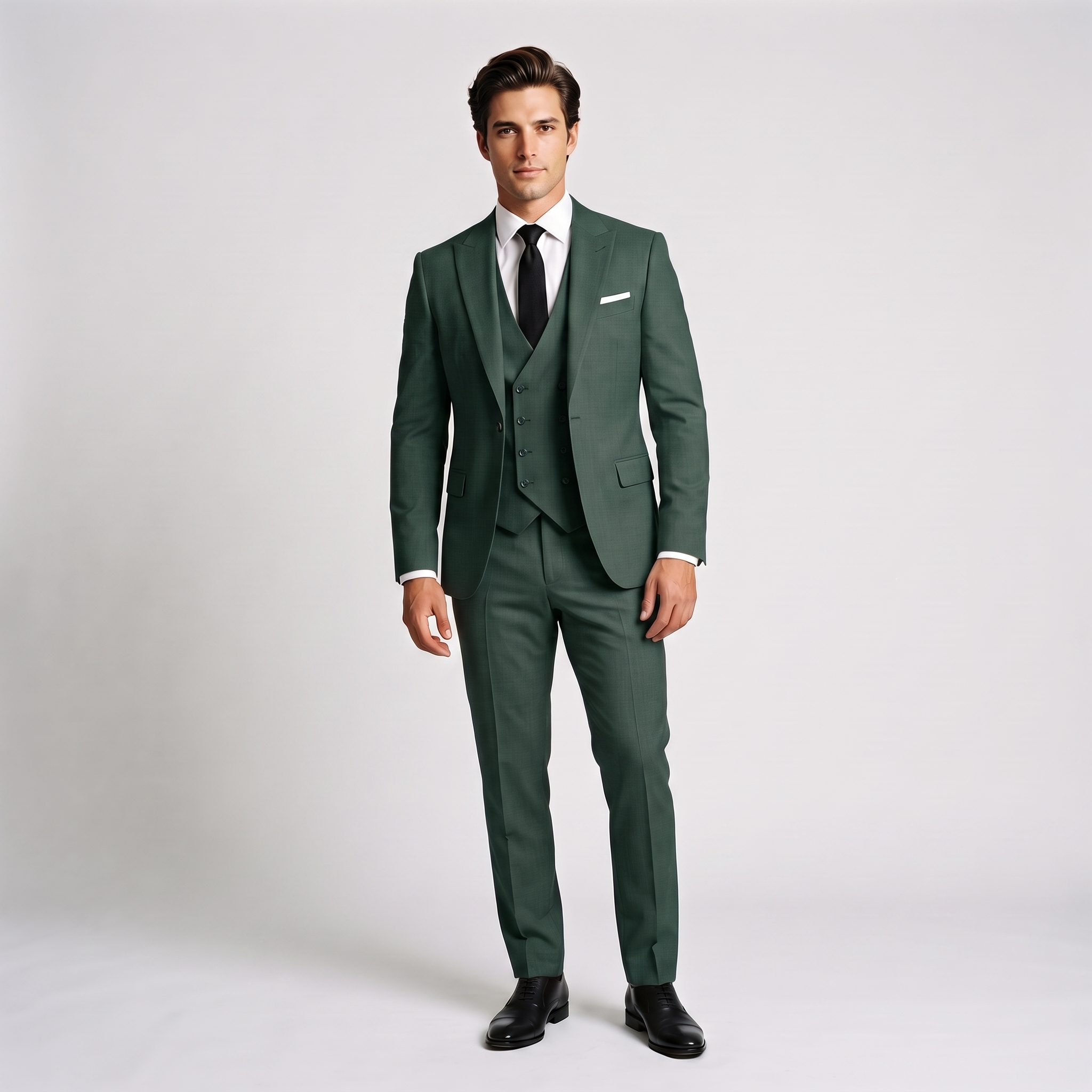 Ceehuteey 3 Pieces Men's Suit Flat Peak Lapel Suits (Blazer+Vest+Pants)