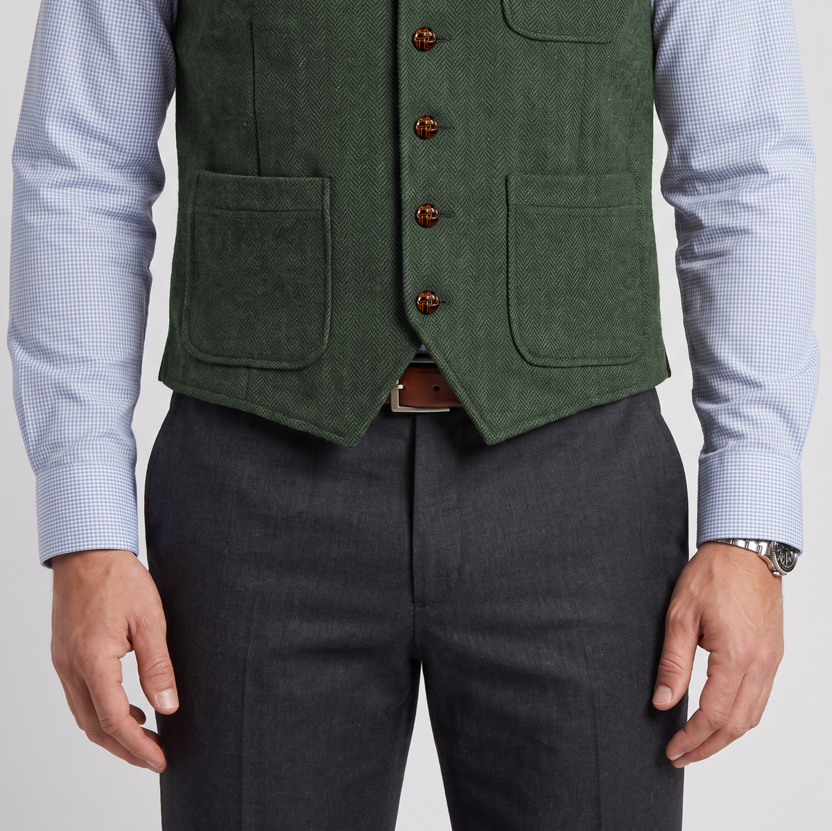 Ceehuteey Men's Tweed Herringbone V Neck Waistcoat