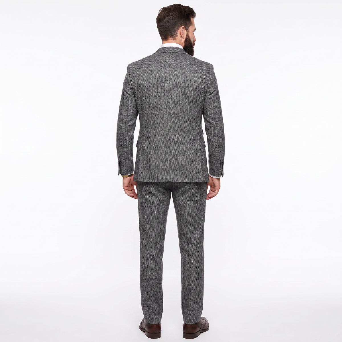 Ceehuteey Men's 3 Pieces Suit Classic Herringbone Tweed Peak Lapel Gent Suits (Blazer+Vest+Pants)