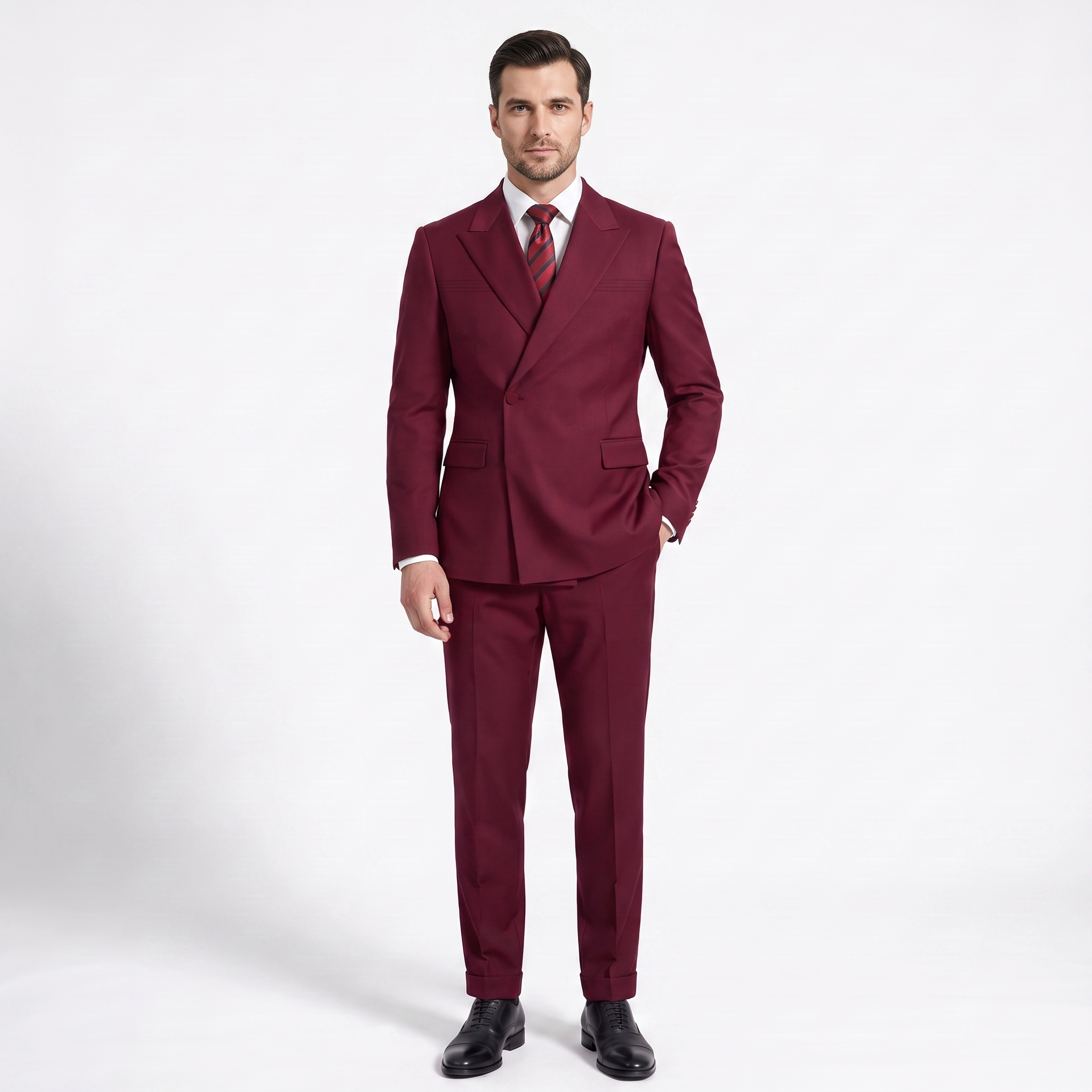Ceehuteey Fashion 2 Pieces Men‘s Suit Flat Peak Lapel Suit (Blazer+Pants)