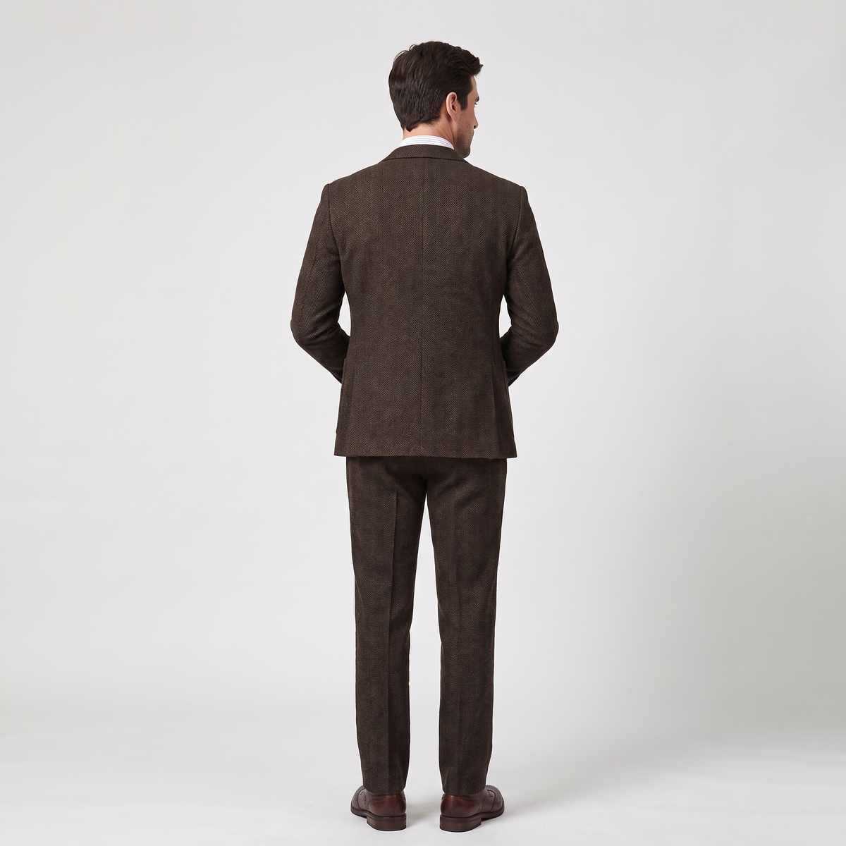 Ceehuteey 3 Pieces Men's Suit Herringbone Flat Notch Lapel Suit (Blazer+Vest+Pants)