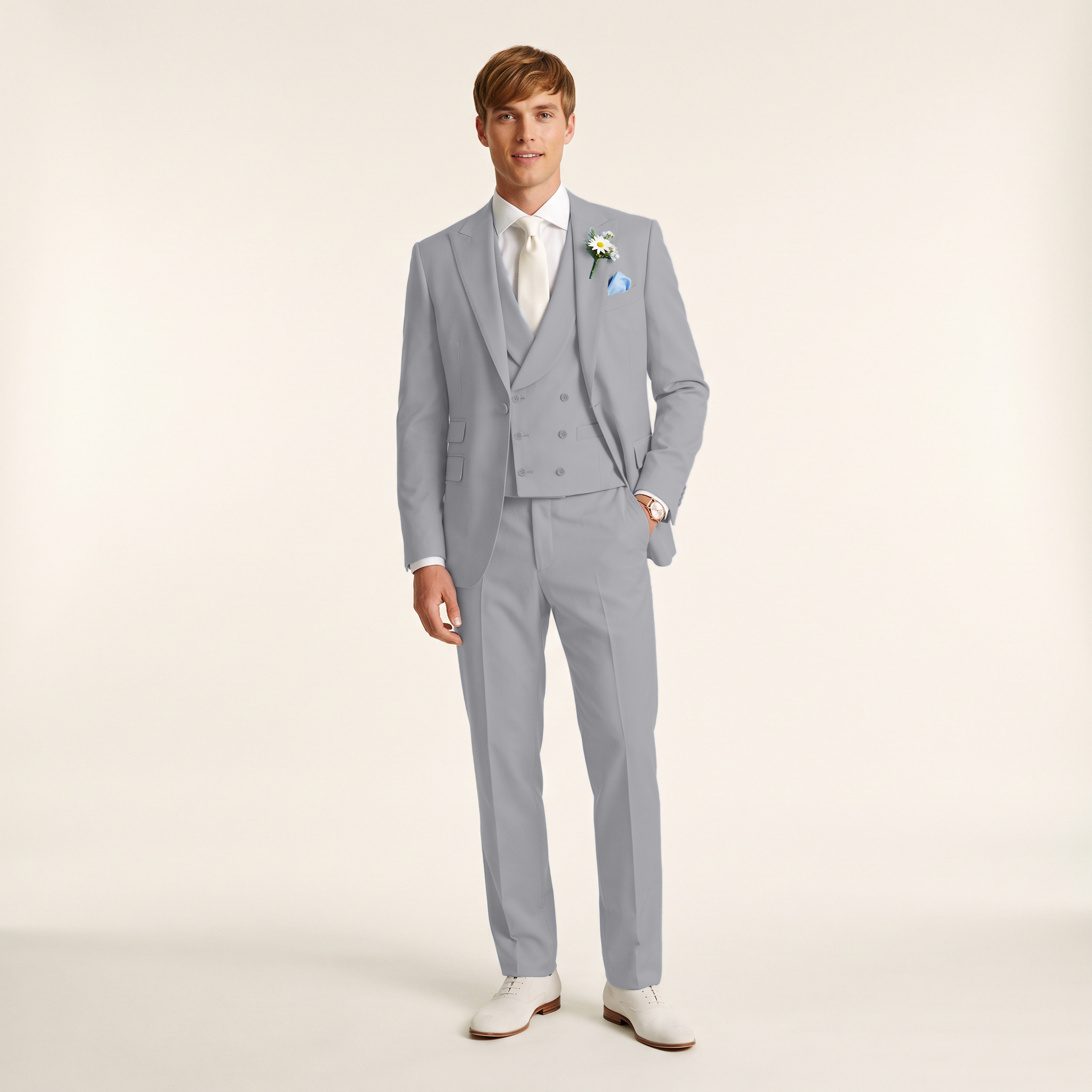 Ceehuteey 3 Pieces Men's Suits Double-Breasted Peak Lapel Suits (Blazer+Vest+Pants)