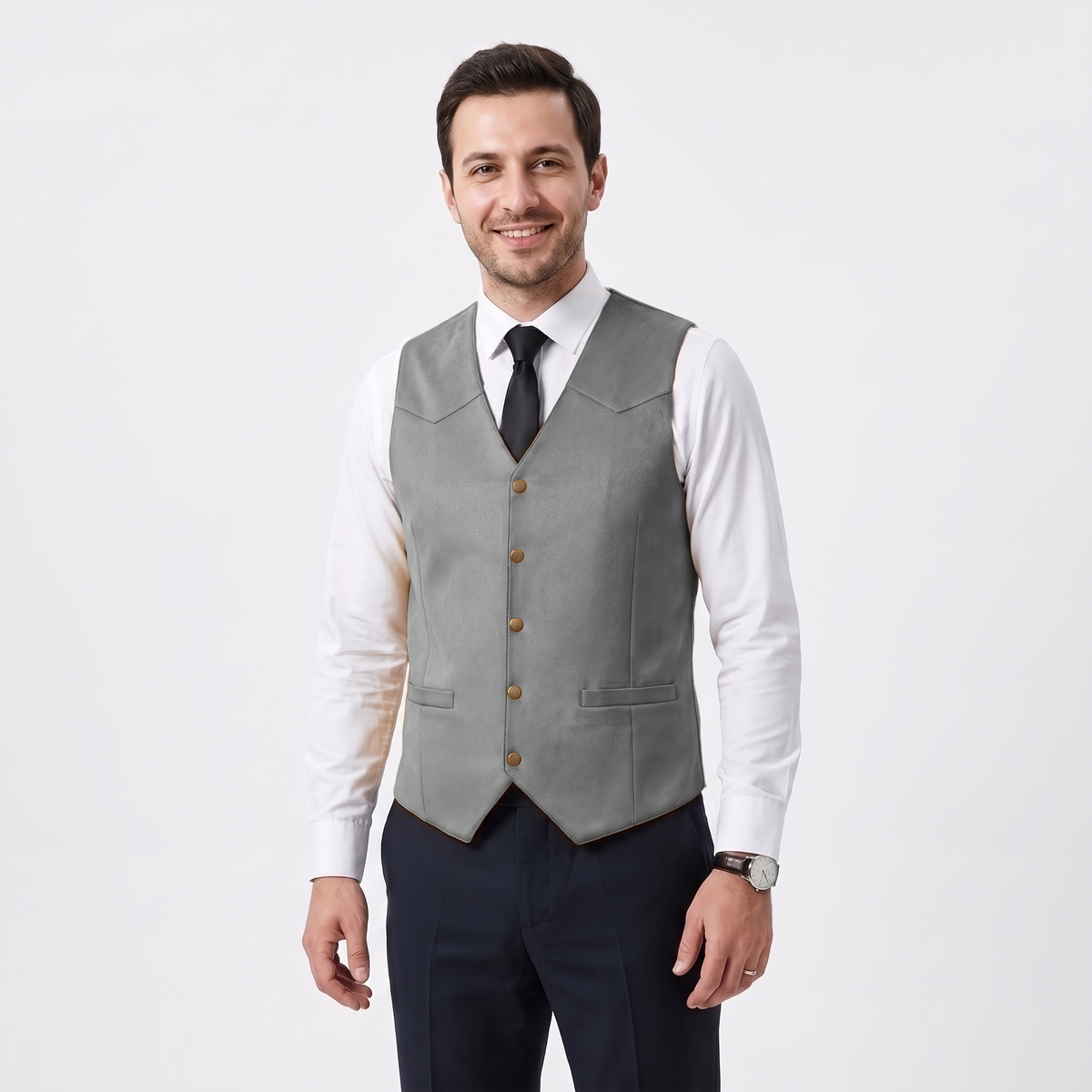 Ceehuteey Men's Suede Cowboy Suit Vest V Neck Waistcoat