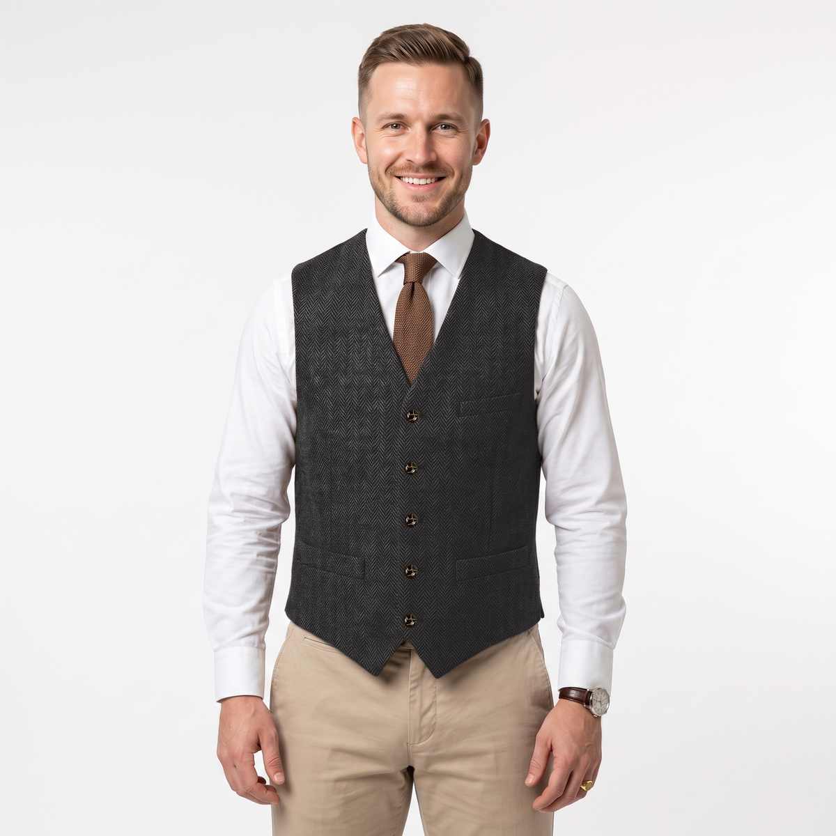 Ceehuteey Men's Suit Vest Herringbone V Neck Waistcoat