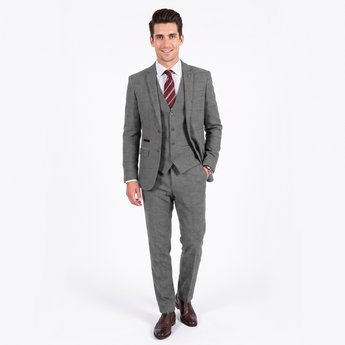 Ceehuteey Vintage Classic Men's 3 Pieces Plaid Notch Lapel Suit (Blazer+Vest+Pants)
