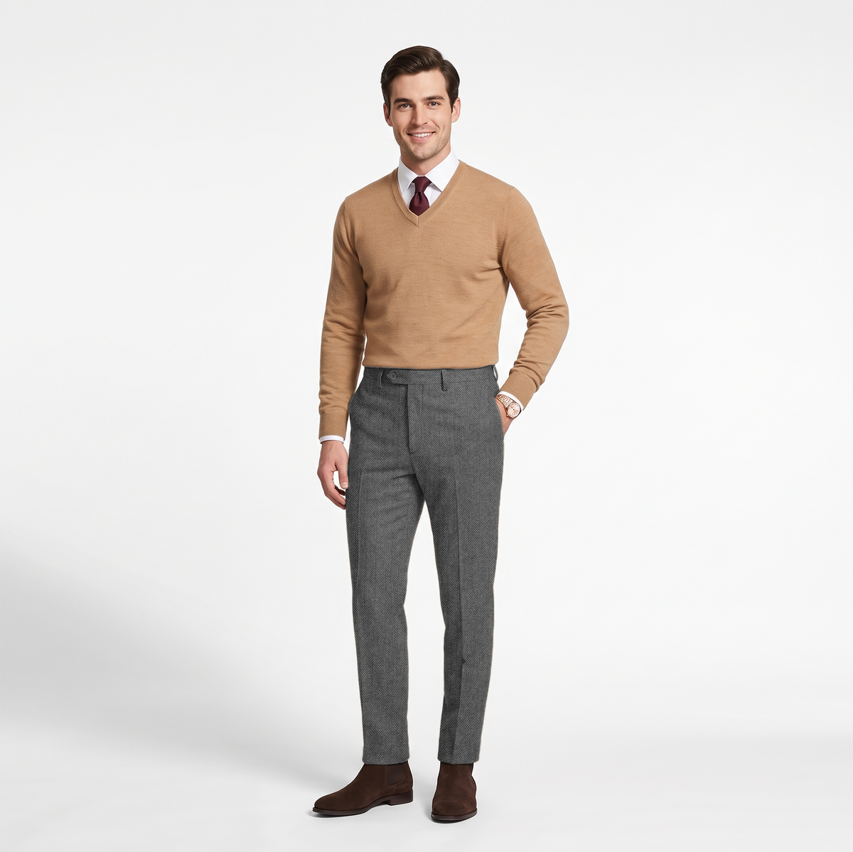 Ceehuteey Men's Retro Pants Herringbone Tweed Trousers