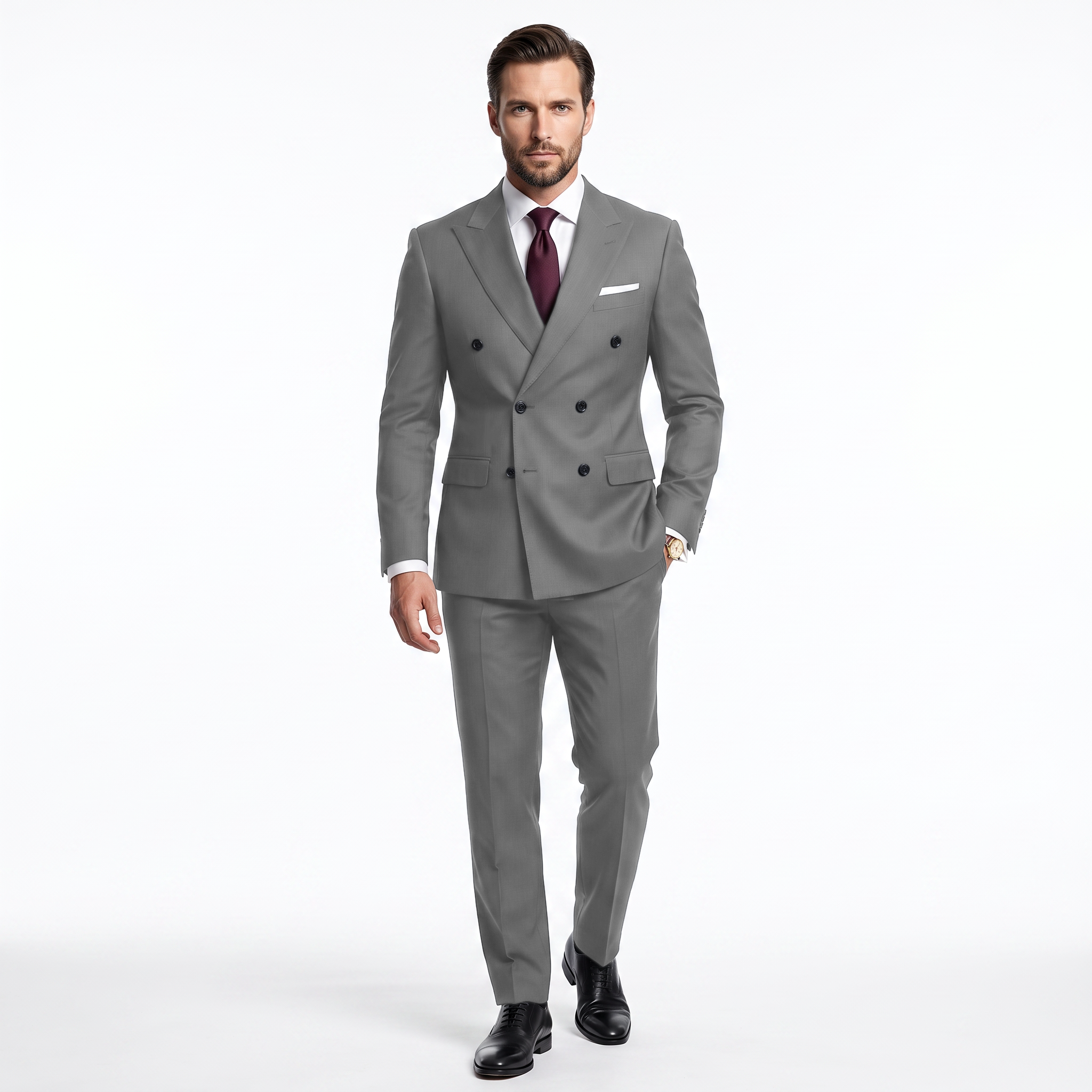 Ceehuteey Men's high-end business double breasted 2 Pieces Peak lapel Suits suit (Blazer+Pants)