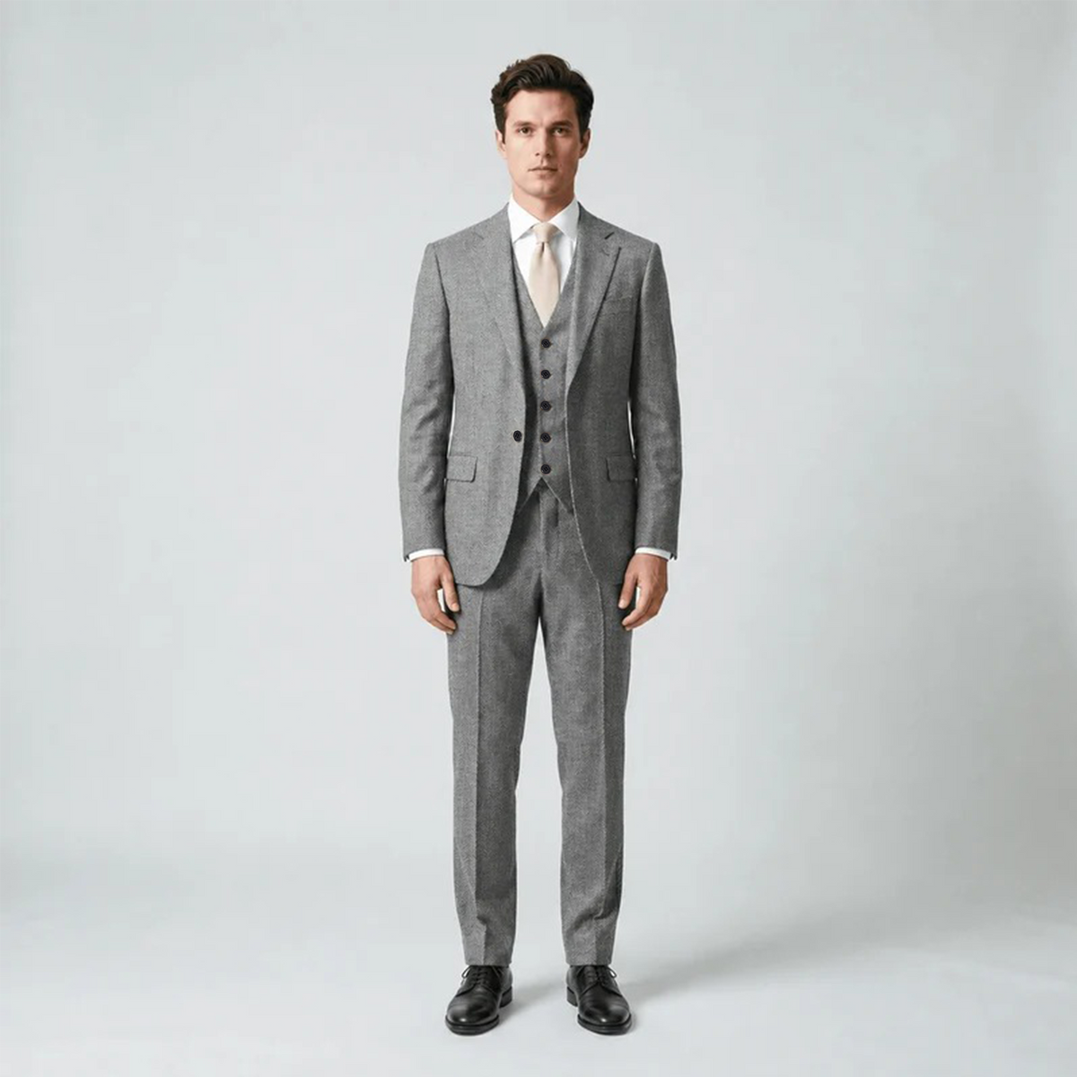 Ceehuteey Mens Tweed Herringbone Suits 3 Pieces Suits Groom Suits (Blazer+vest+Pants)