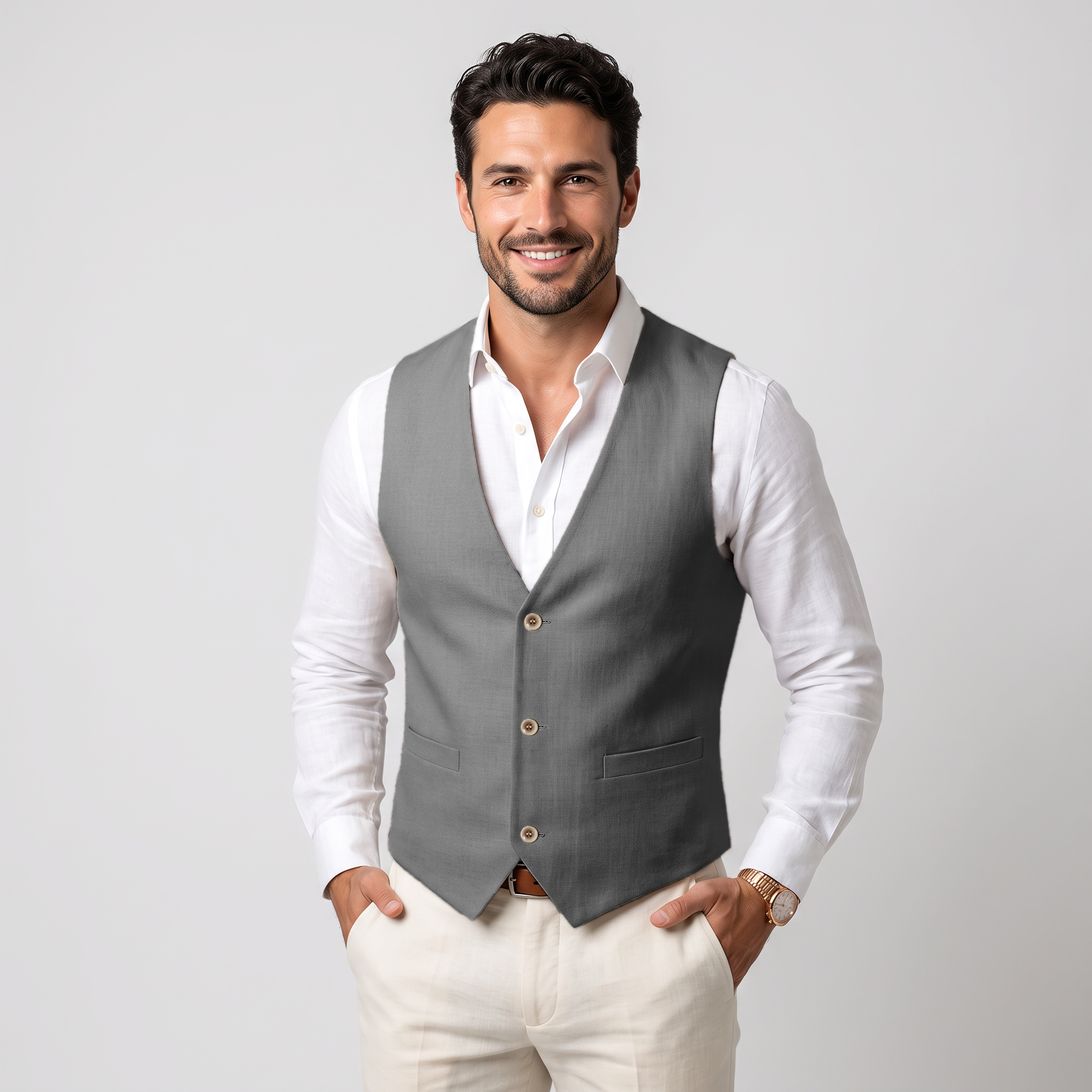Ceehuteey Men's Linen V Neck Summer Waistcoat