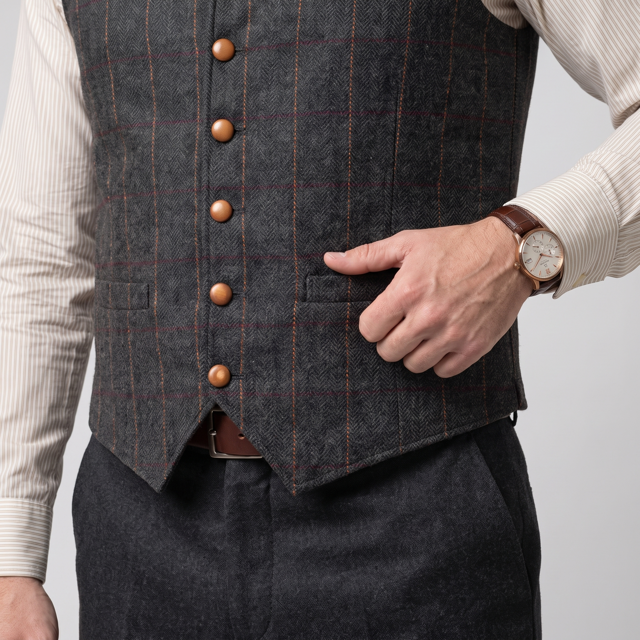 Ceehuteey Men's Plaid Tweed Notch Lapel Waistcoat