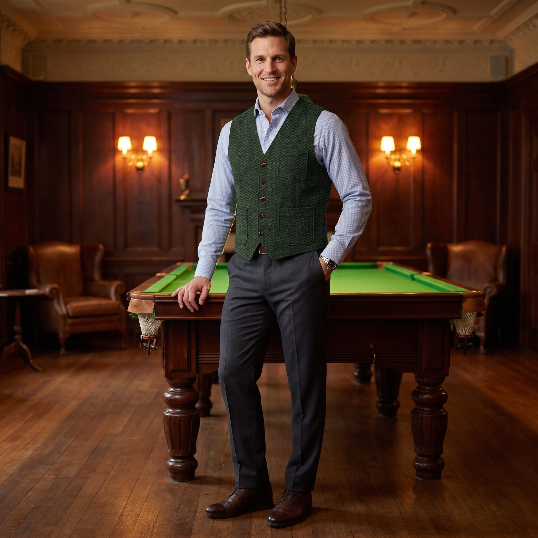 Ceehuteey Men's Tweed Herringbone V Neck Waistcoat