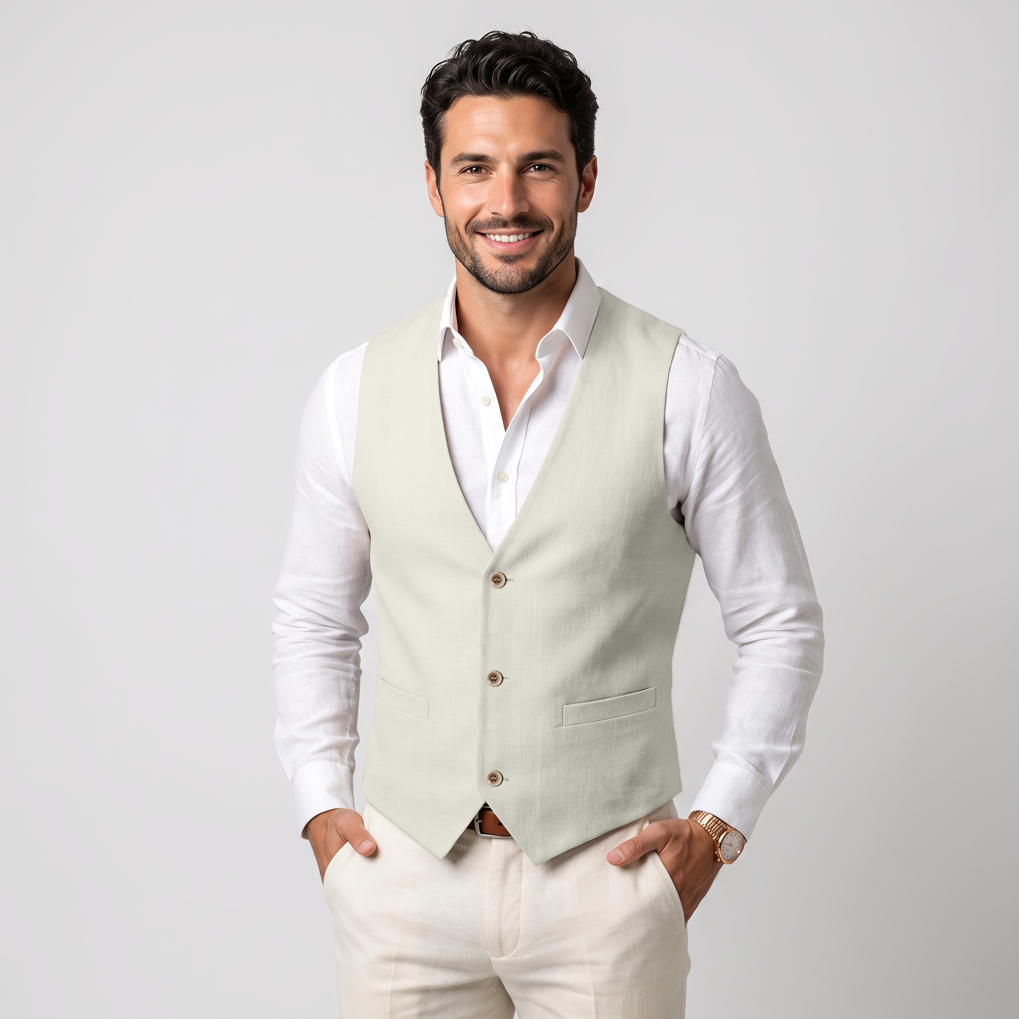 Ceehuteey Men's Linen V Neck Summer Waistcoat