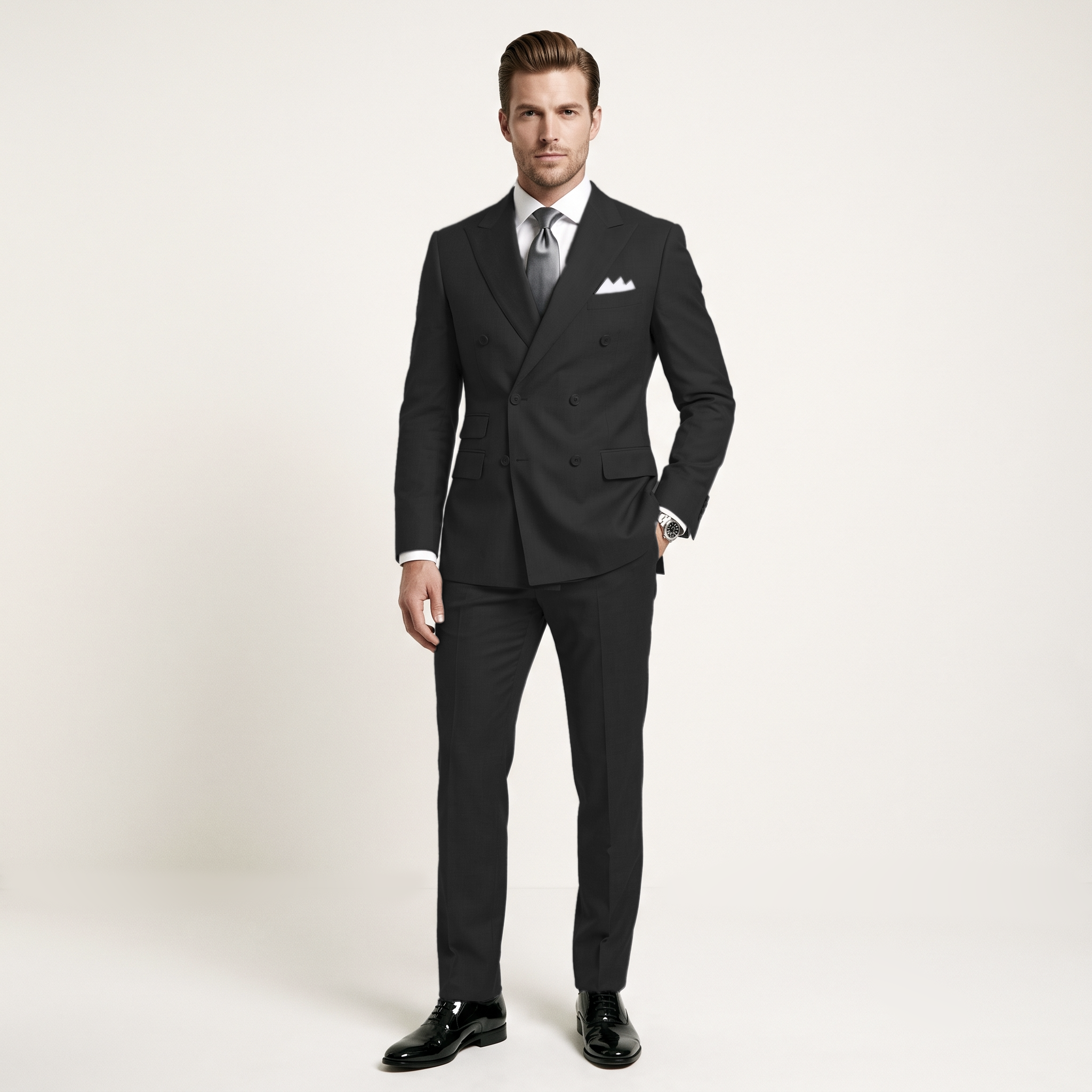 Ceehuteey Men's 2 Pieces Double Breasted Peak Lapel Men's Suits (Blazer+Pants)