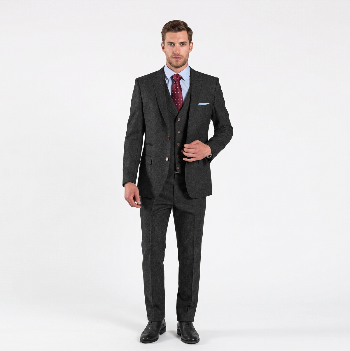 Ceehuteey Men's 3 Pieces Herringbone Tweed Notch Lapel Gent Suit (Blazer+Vest+Pants)