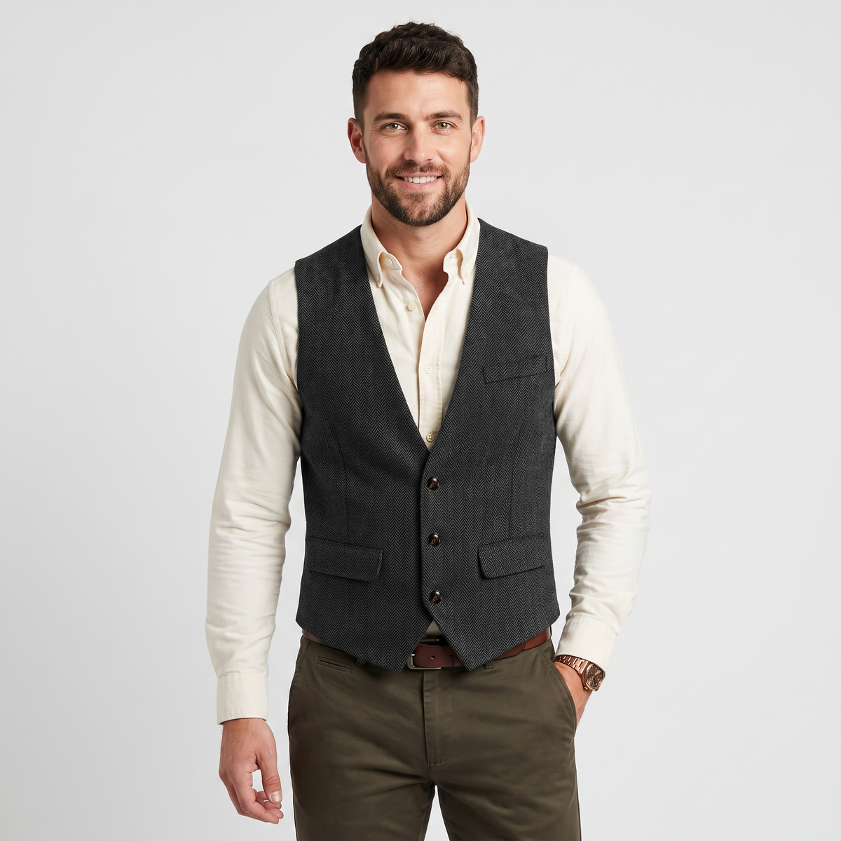Ceehuteey Classic Men's V Neck Herringbone Waistcoat
