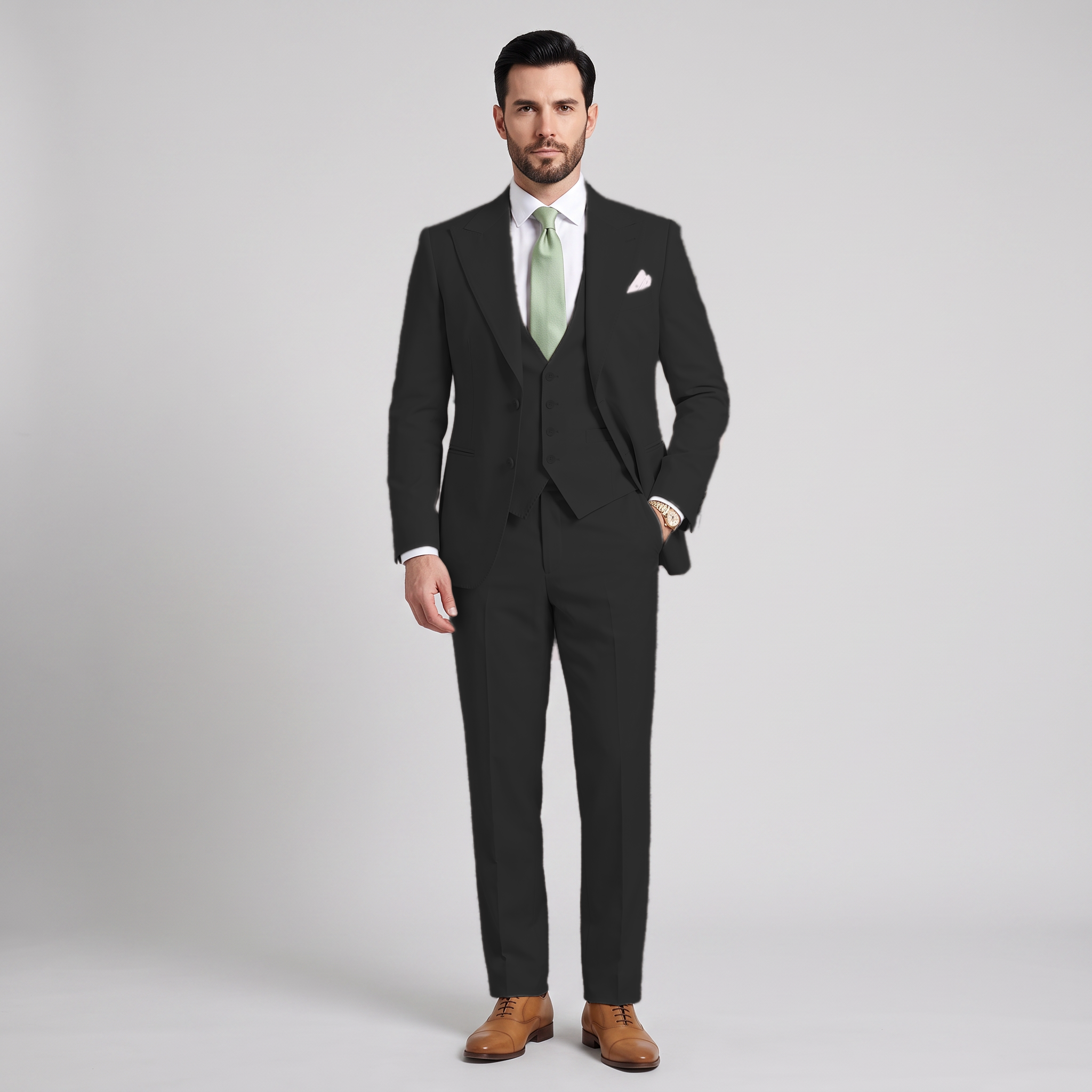 Ceehuteey Men's 3 Pieces Solid Peak Lapel Suits For Wedding (Blazer+Vest+Pants)