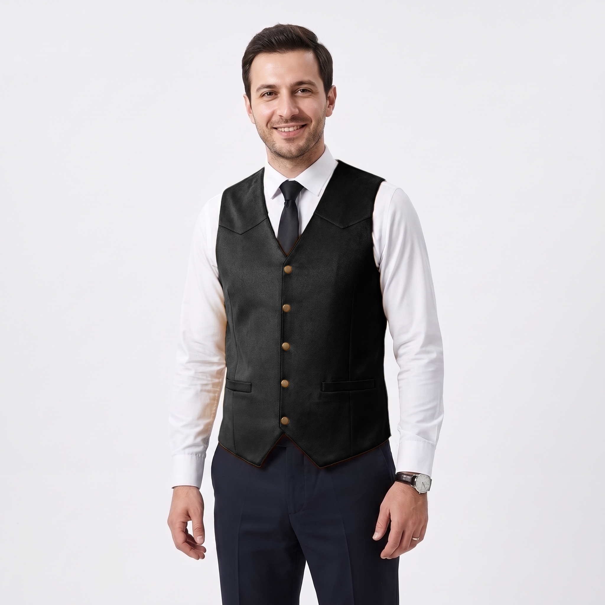 Ceehuteey Men's Suede Cowboy Suit Vest V Neck Waistcoat