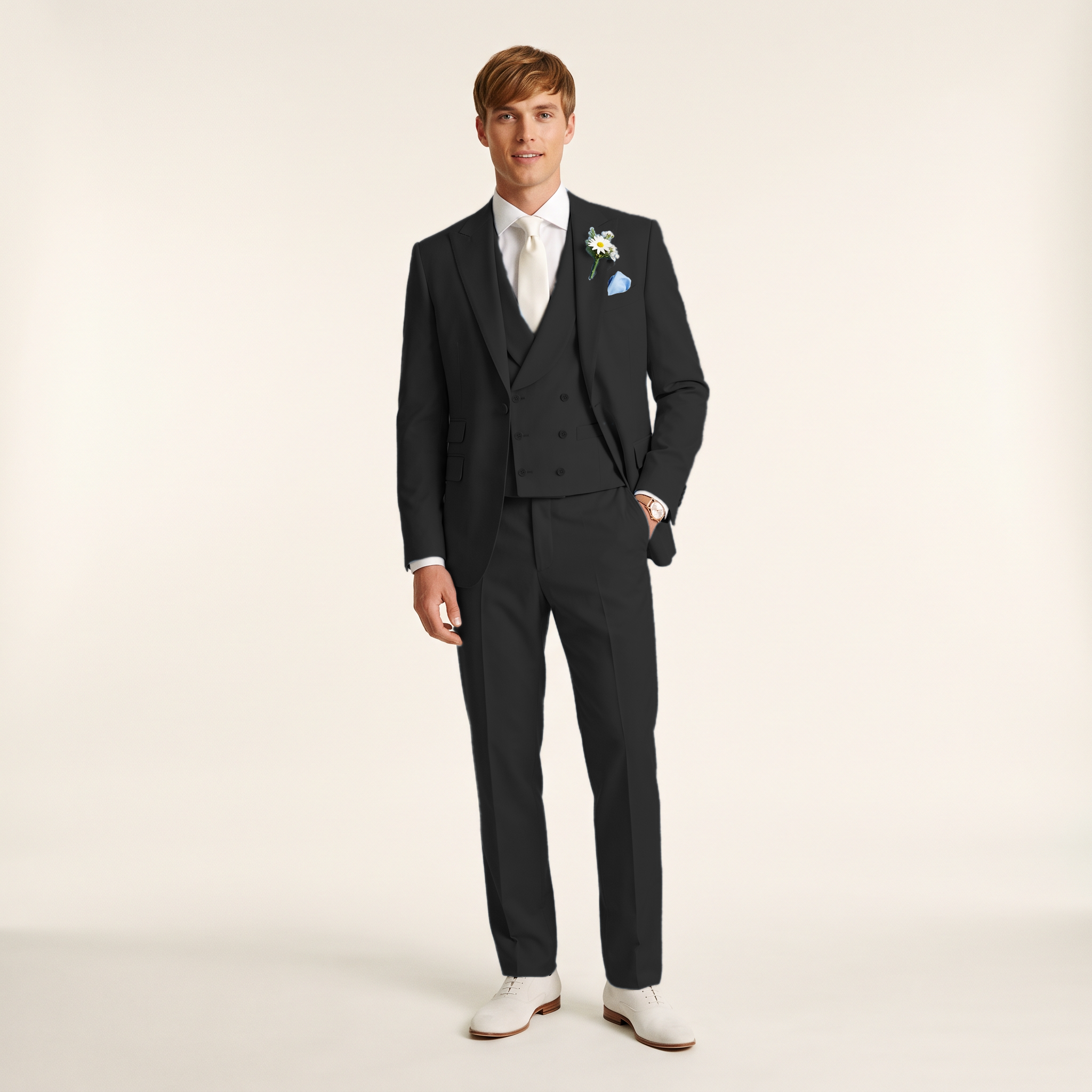 Ceehuteey 3 Pieces Men's Suits Double-Breasted Peak Lapel Suits (Blazer+Vest+Pants)