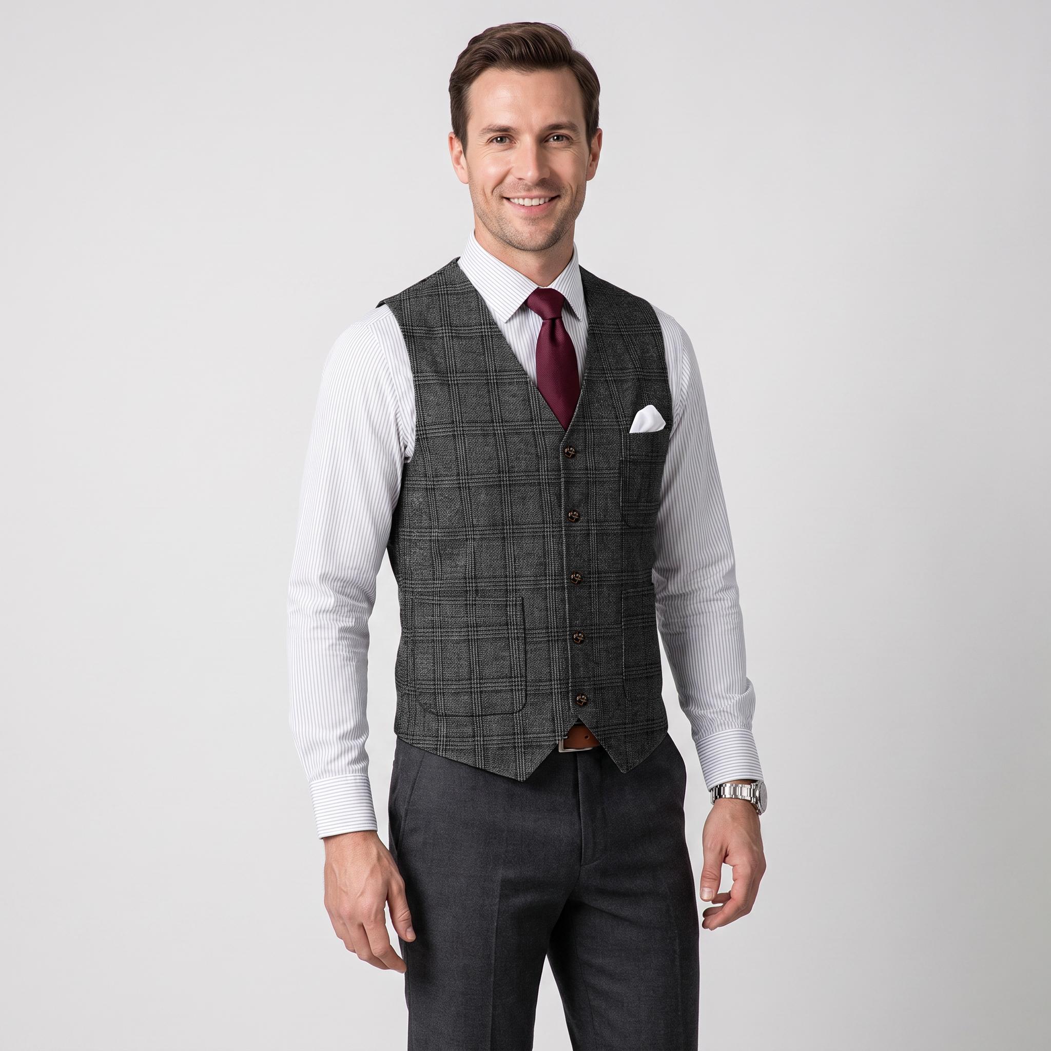 Ceehuteey Men's Causual Plaid Tweed V Neck Waistcoat
