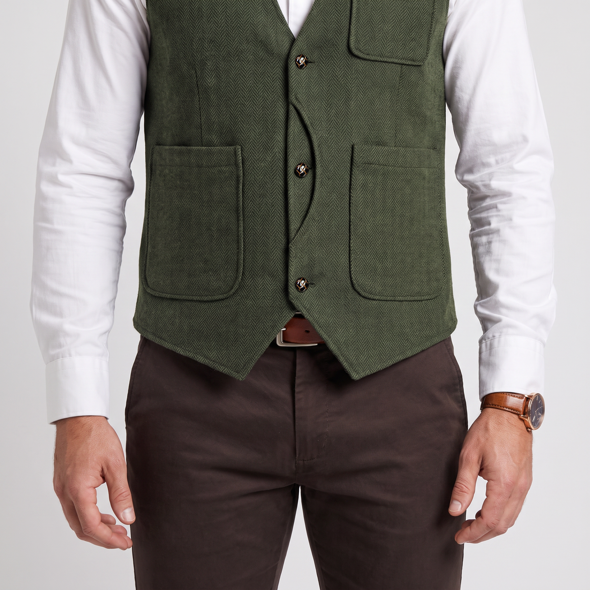 Ceehuteey Men‘s Causual V Neck Tweed Herringbone Waistcoat