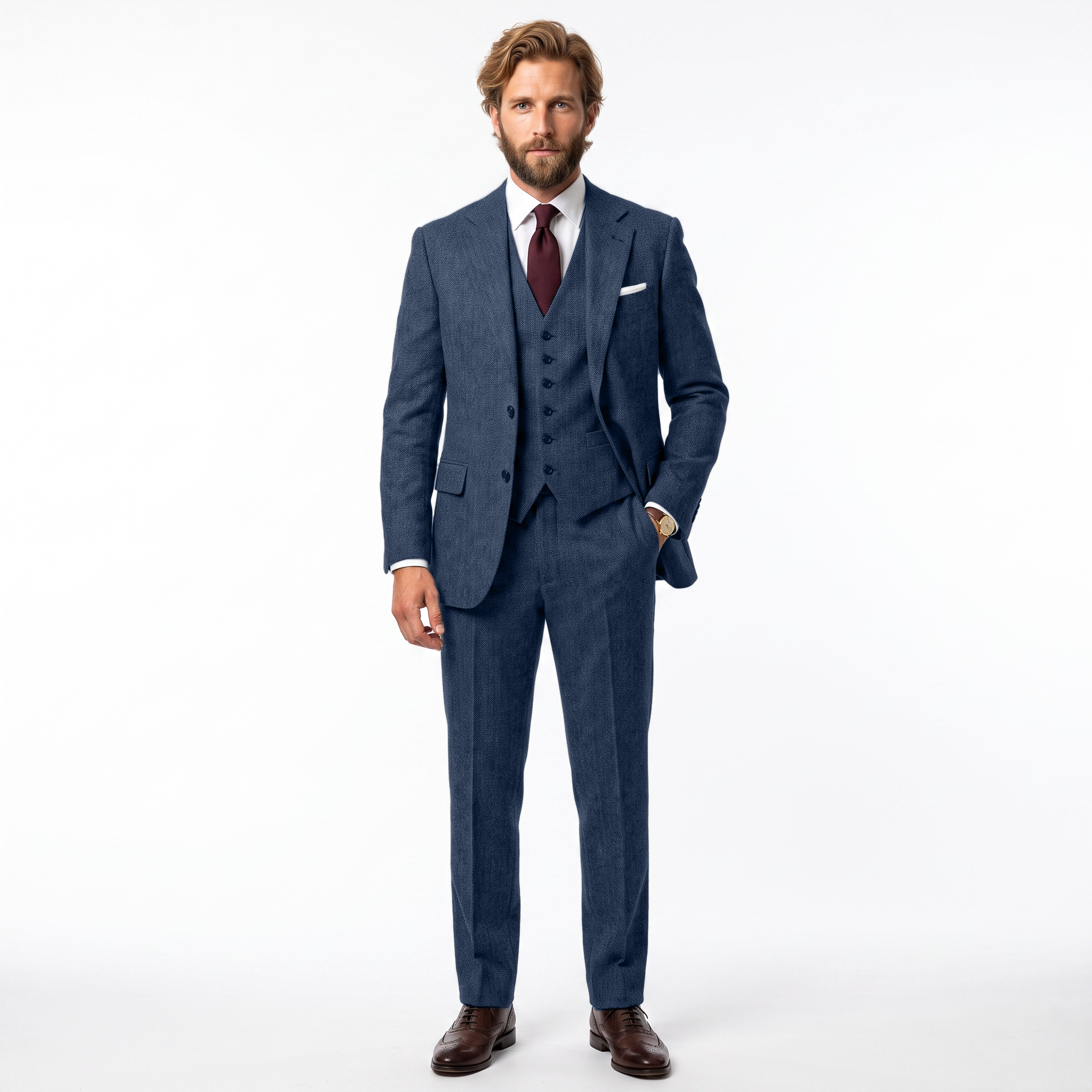 Ceehuteey Men's Herringbone 3 Pieces Notch Lapel Men's Suits (Blazer+Vest+Pants)