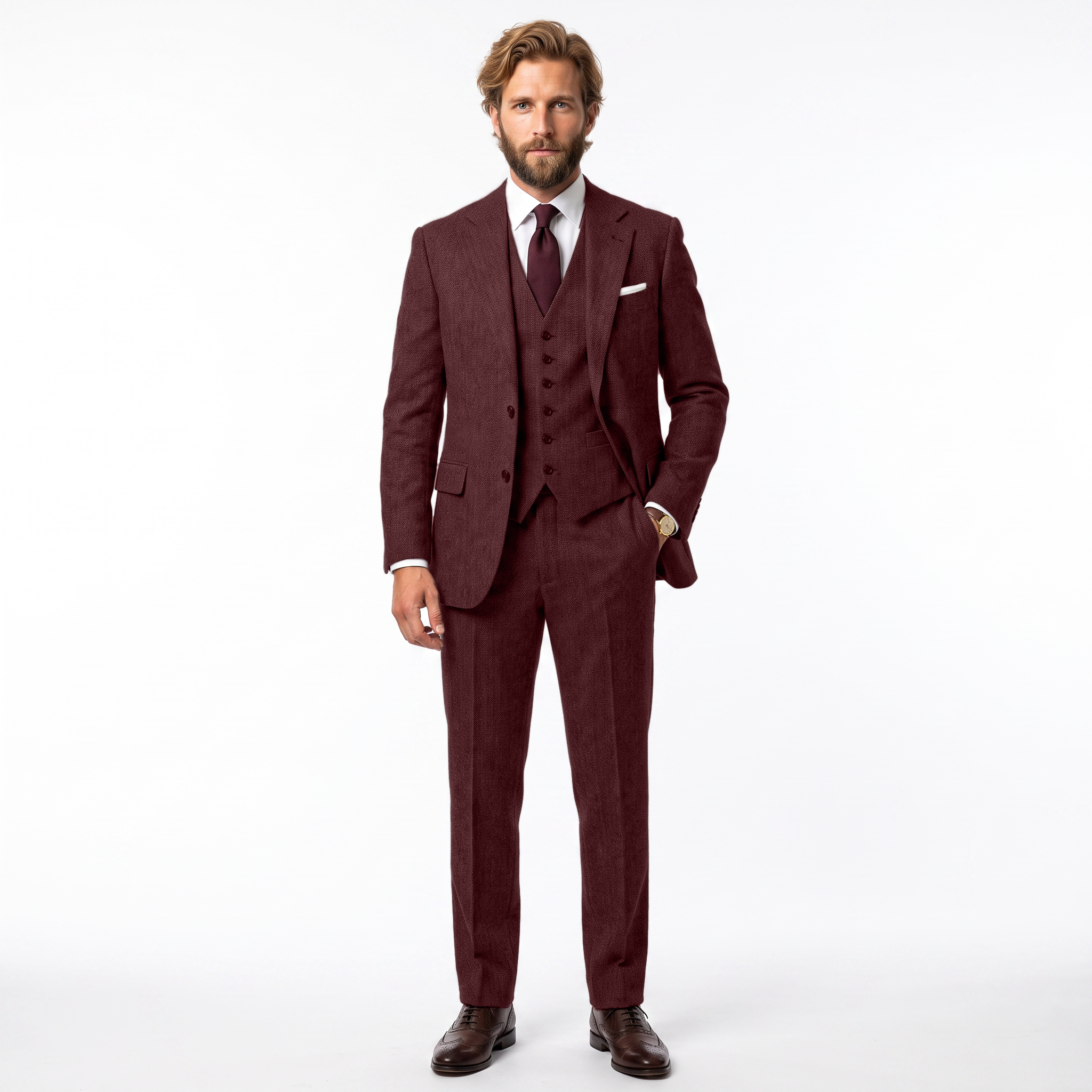 Ceehuteey Men's Herringbone 3 Pieces Notch Lapel Men's Suits (Blazer+Vest+Pants)