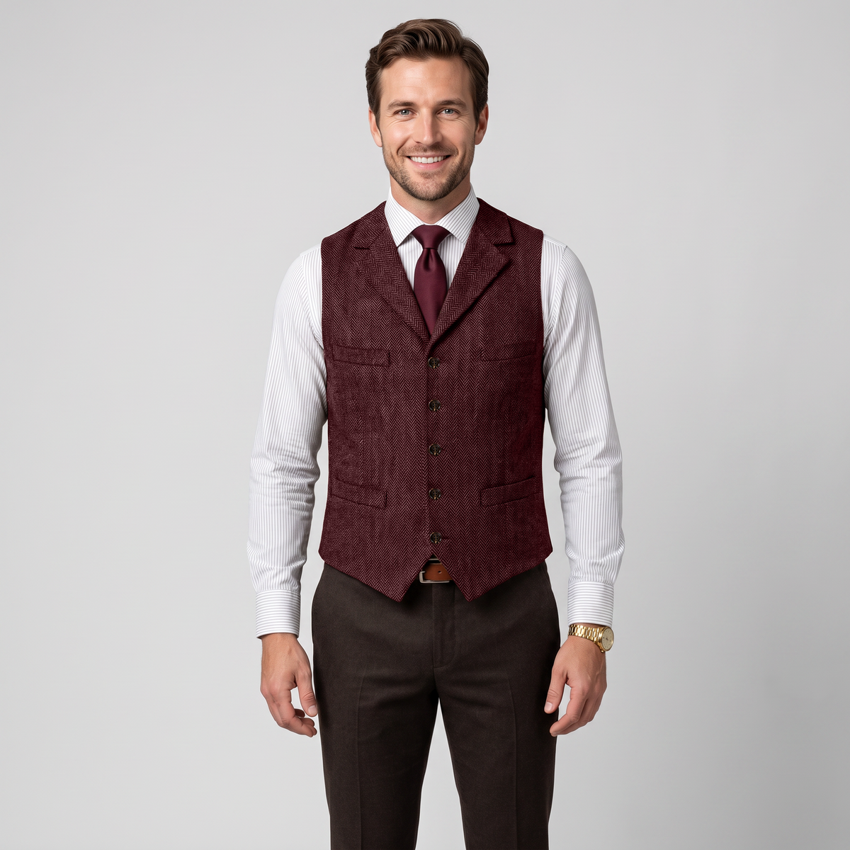 Ceehuteey Men's Suit Vest Herringbone Notch Lapel Waistcoat