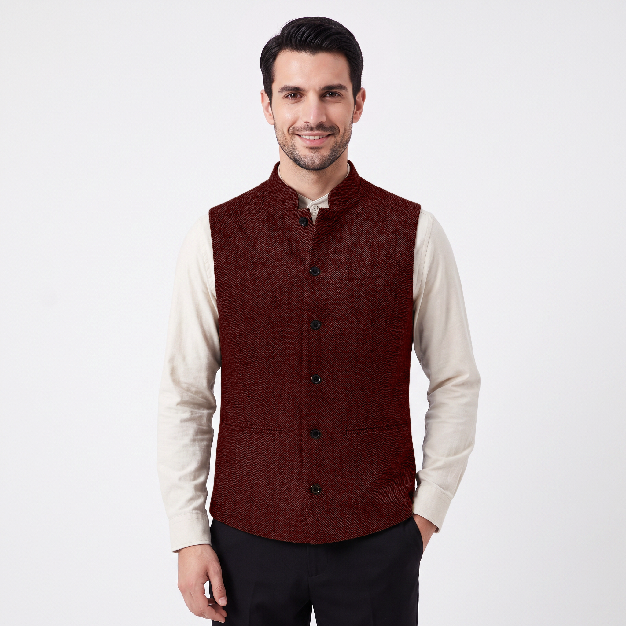 Ceehuteey Men's Herringbone Stand Collar Waistcoat
