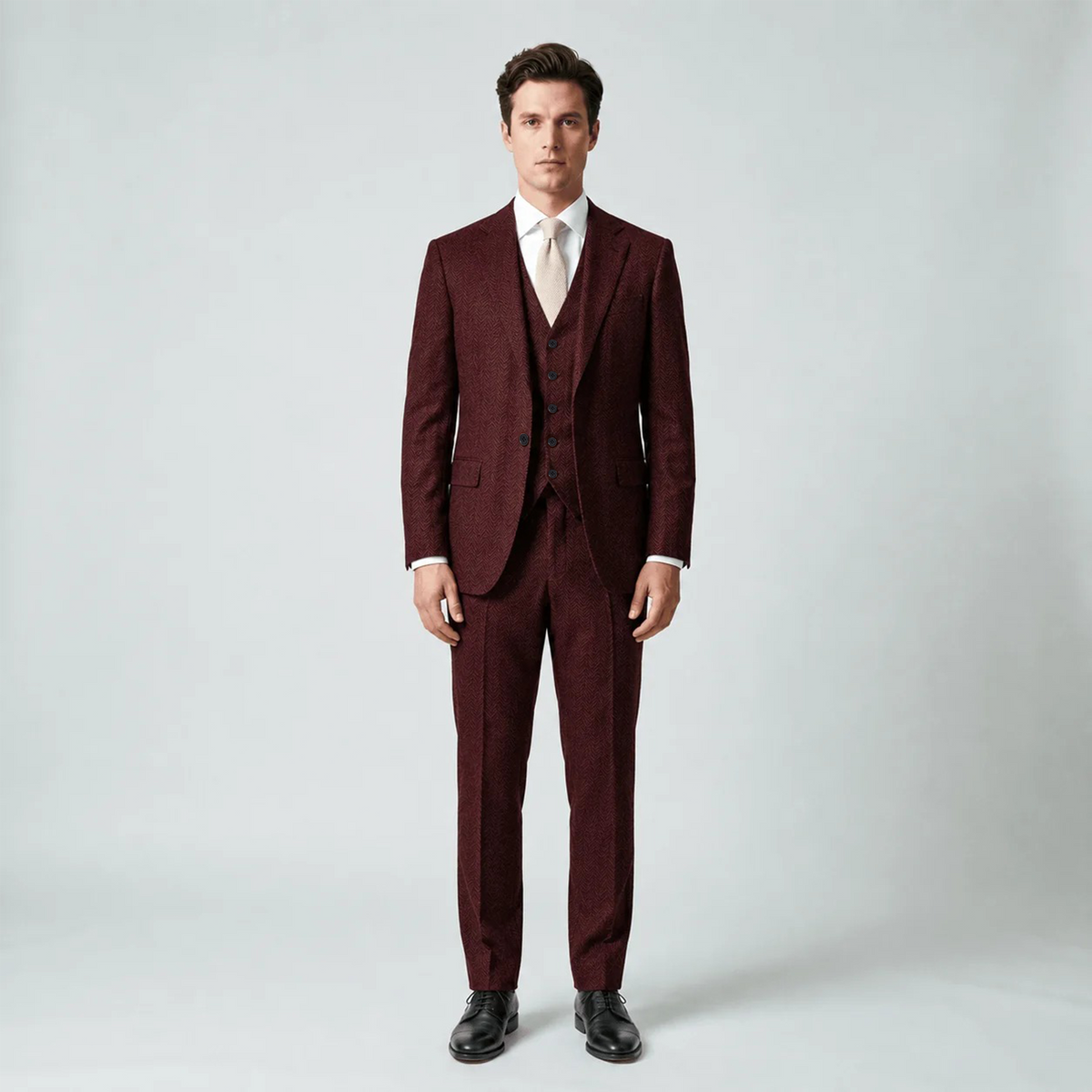 Ceehuteey Mens Tweed Herringbone Suits 3 Pieces Suits Groom Suits (Blazer+vest+Pants)