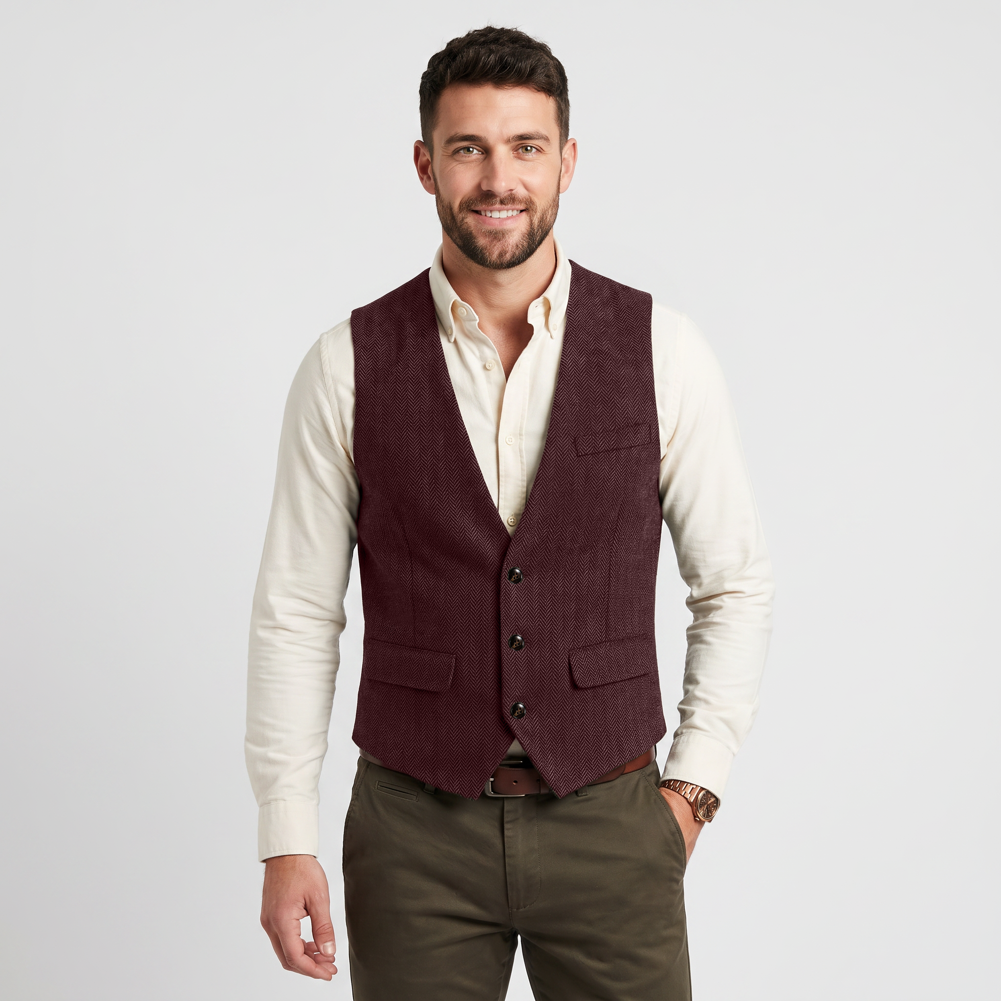 Ceehuteey Classic Men's V Neck Herringbone Waistcoat