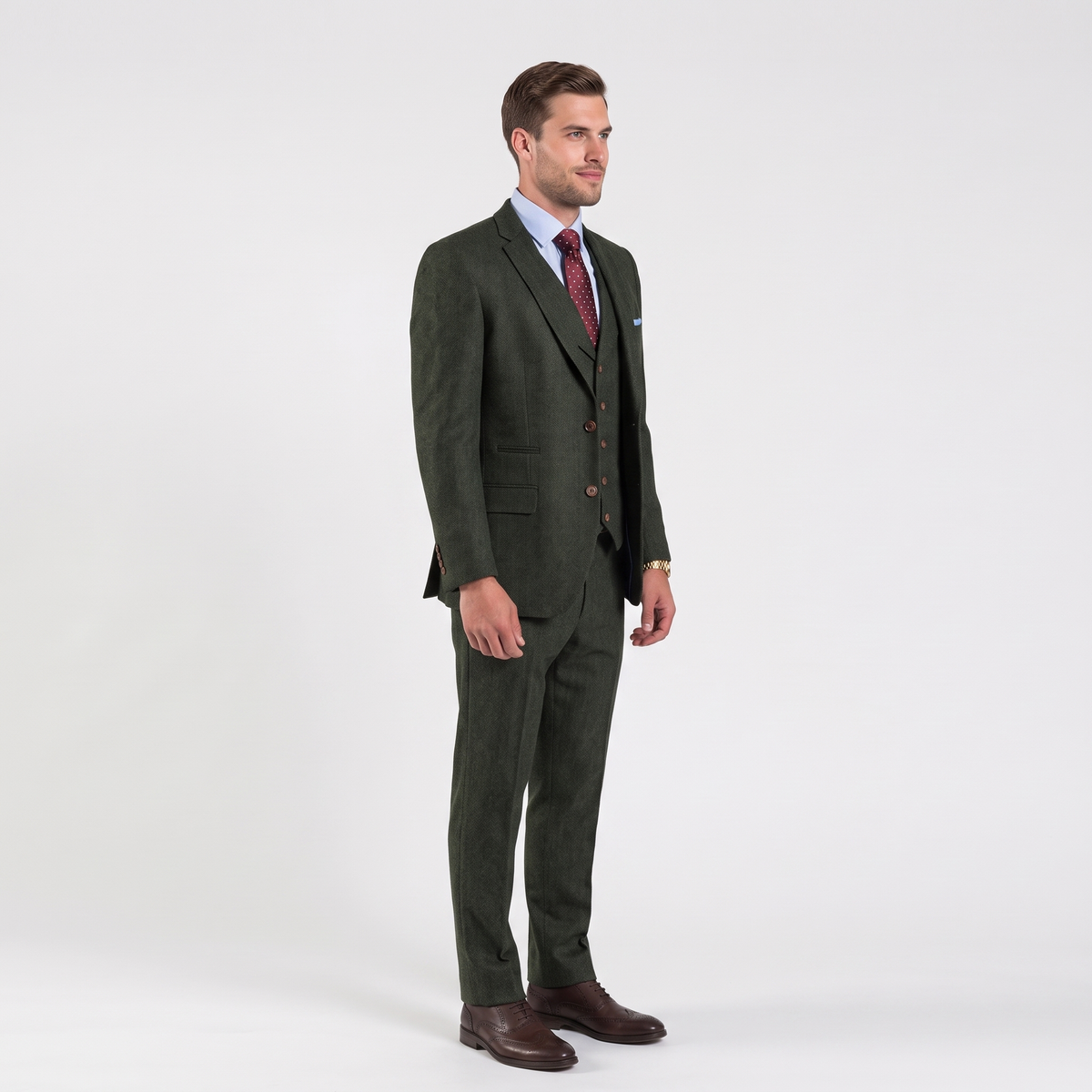 Ceehuteey Men's 3 Pieces Herringbone Tweed Notch Lapel Gent Suit (Blazer+Vest+Pants)