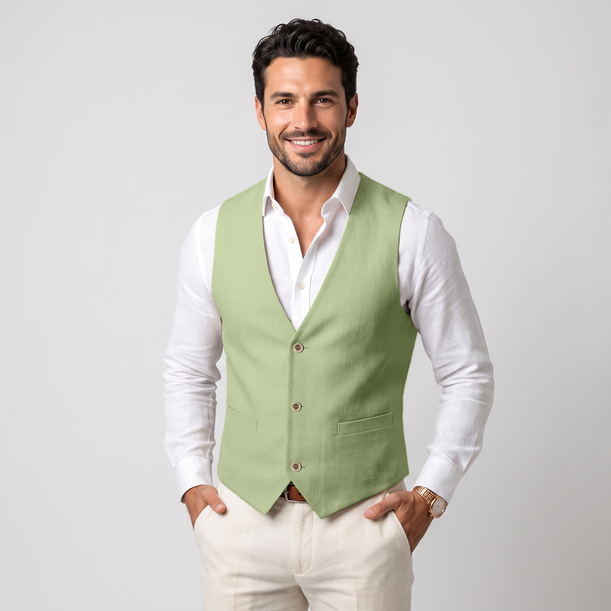 Ceehuteey Men's Linen V Neck Summer Waistcoat