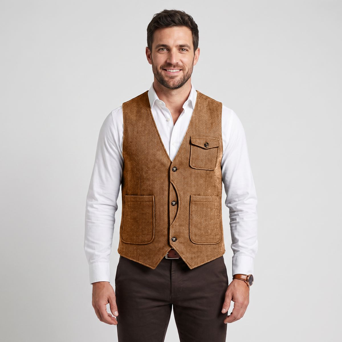 Ceehuteey Men‘s Causual V Neck Tweed Herringbone Waistcoat