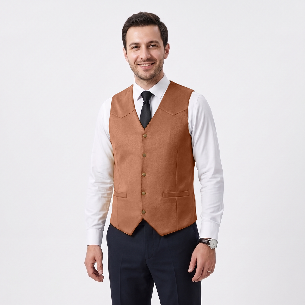 Ceehuteey Men's Suede Cowboy Suit Vest V Neck Waistcoat