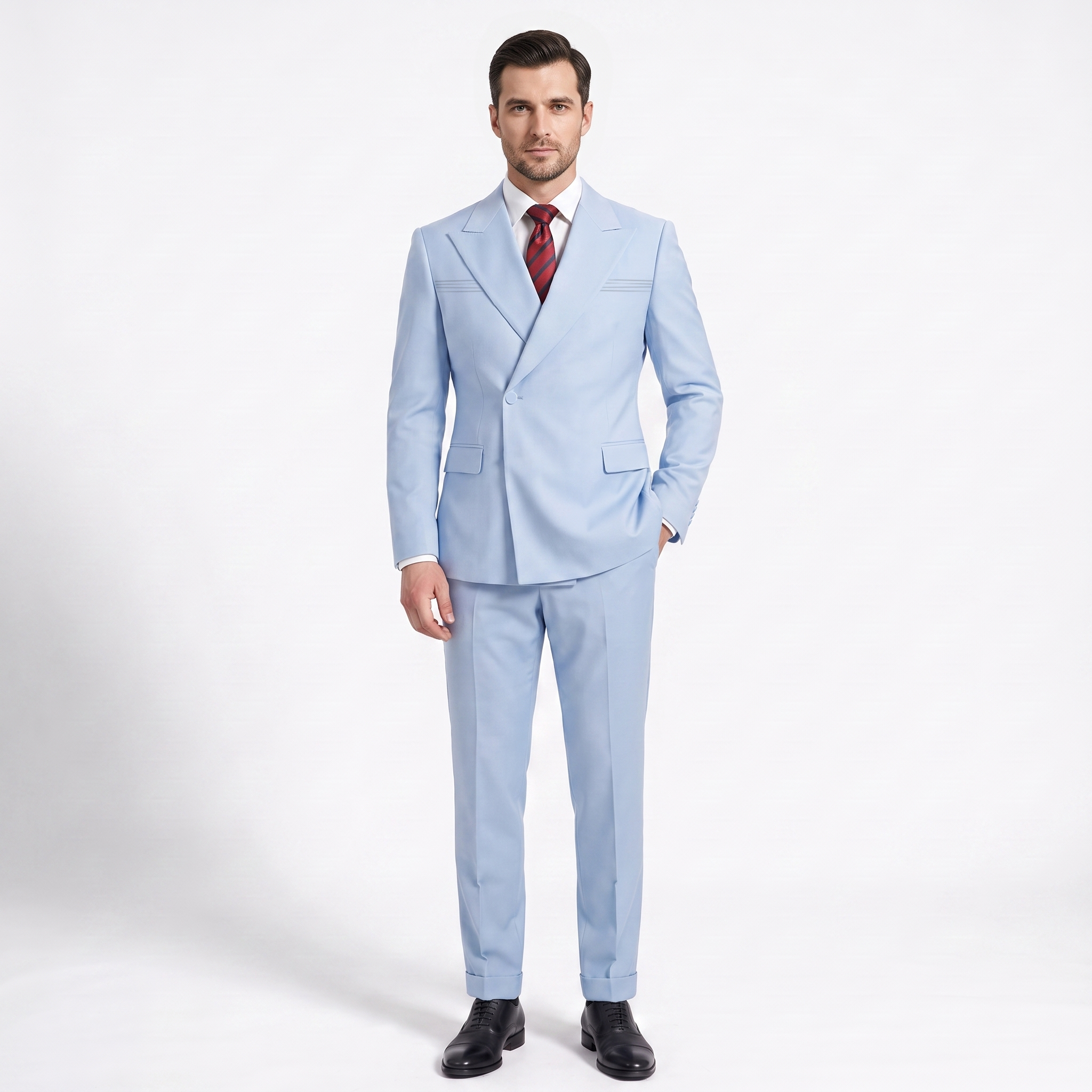 Ceehuteey Fashion 2 Pieces Men‘s Suit Flat Peak Lapel Suit (Blazer+Pants)
