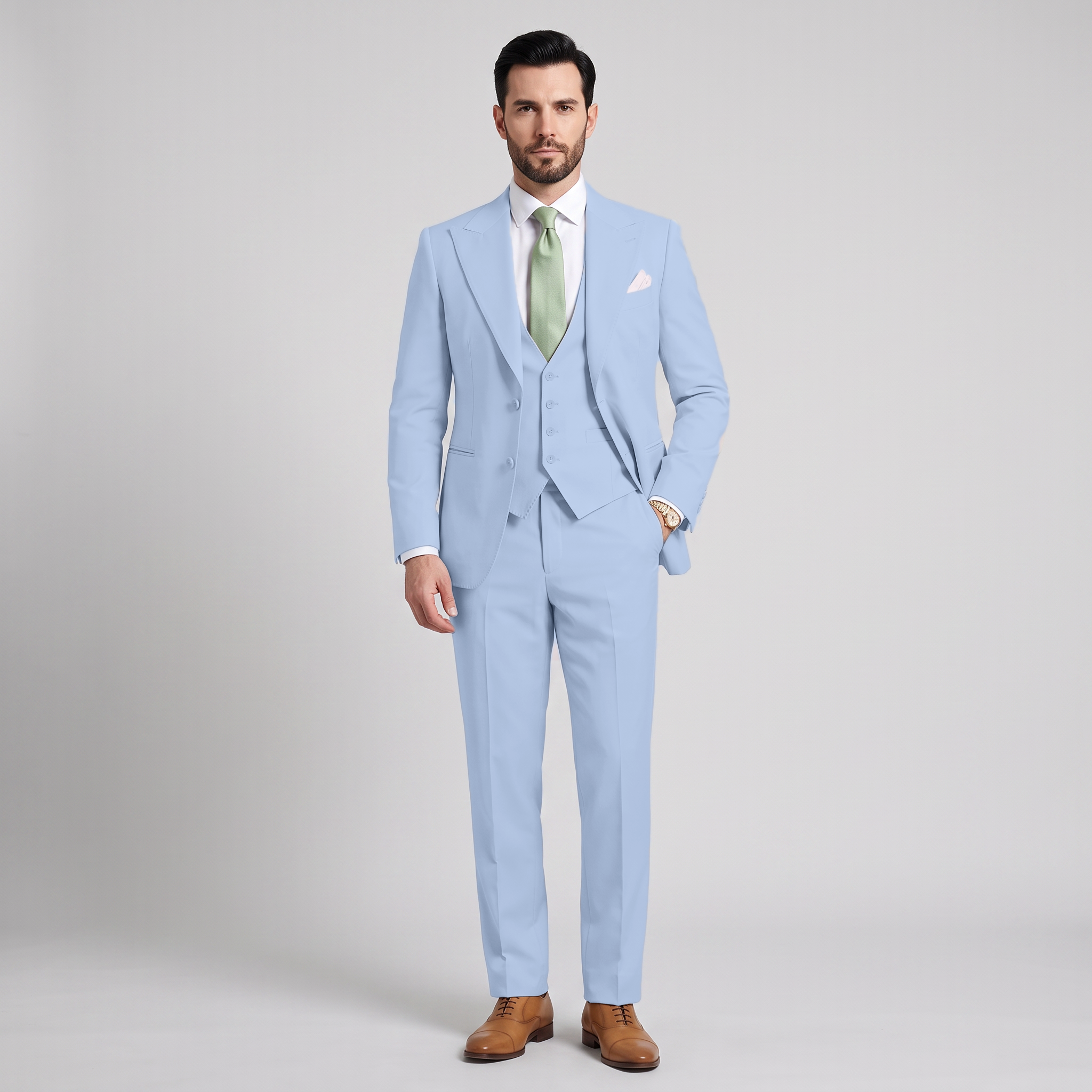 Ceehuteey Men's 3 Pieces Solid Peak Lapel Suits For Wedding (Blazer+Vest+Pants)