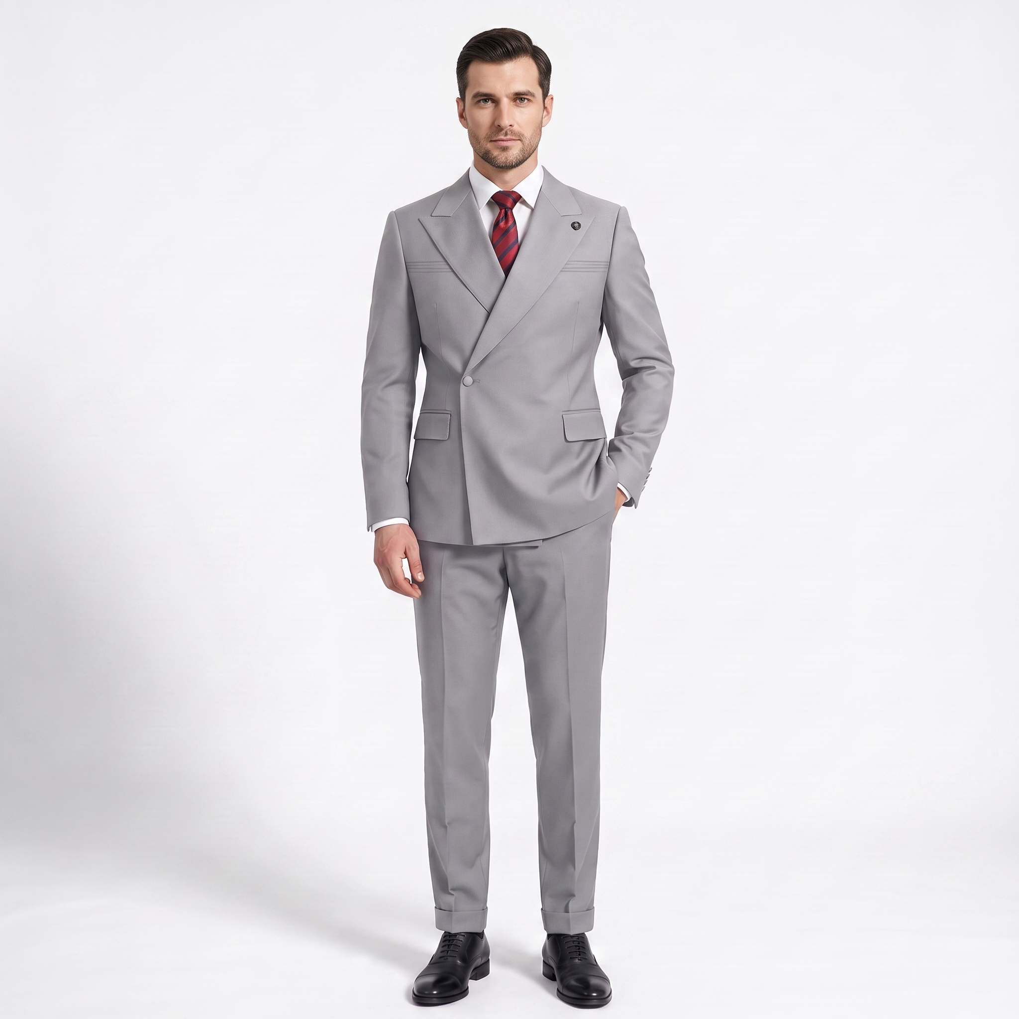 Ceehuteey Fashion 2 Pieces Men‘s Suit Flat Peak Lapel Suit (Blazer+Pants)